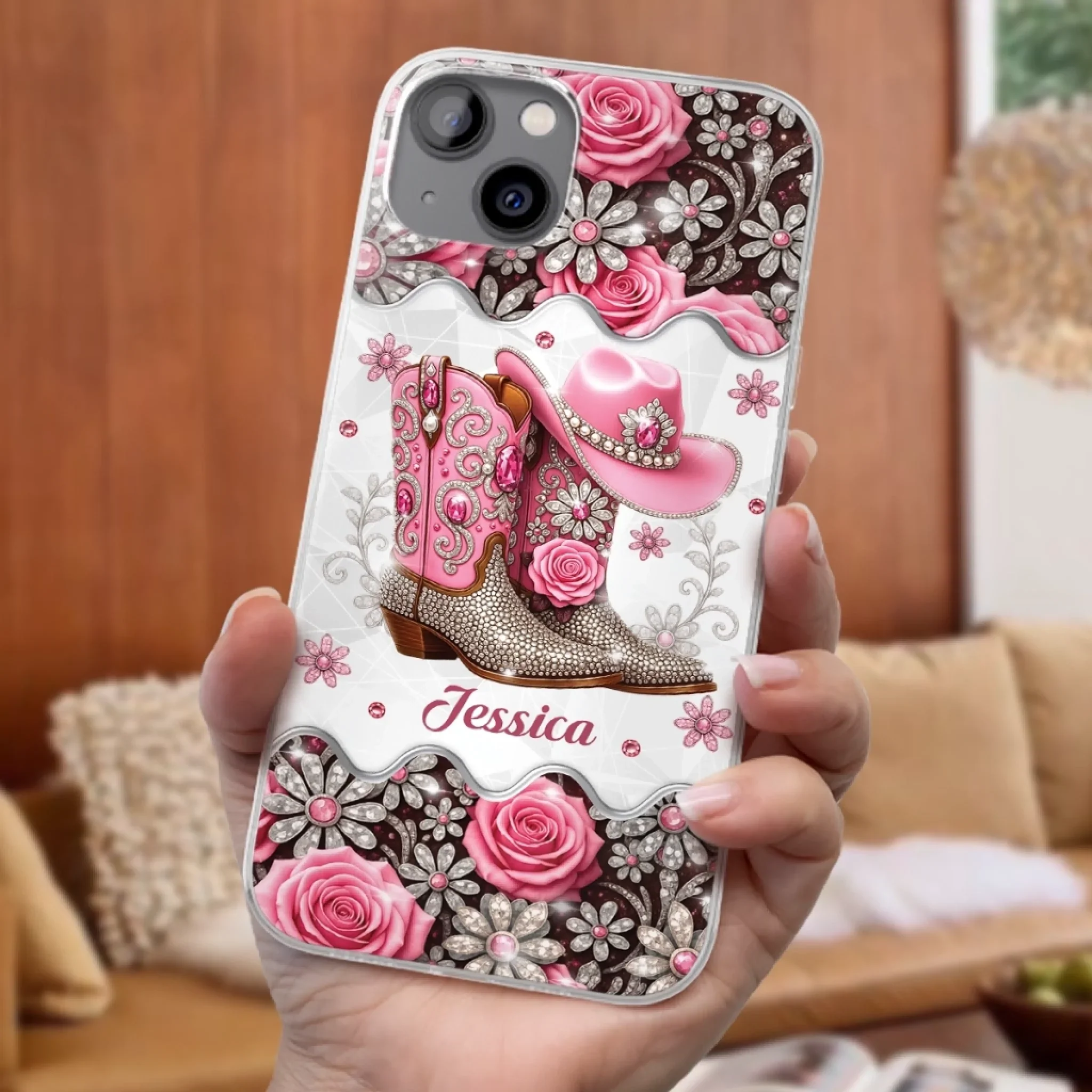 3D Inflated Effect Printed Clear Phone Case - Personalized Cowgirl Gifts For Women, Girls - Bling Boots Babe - Robaser