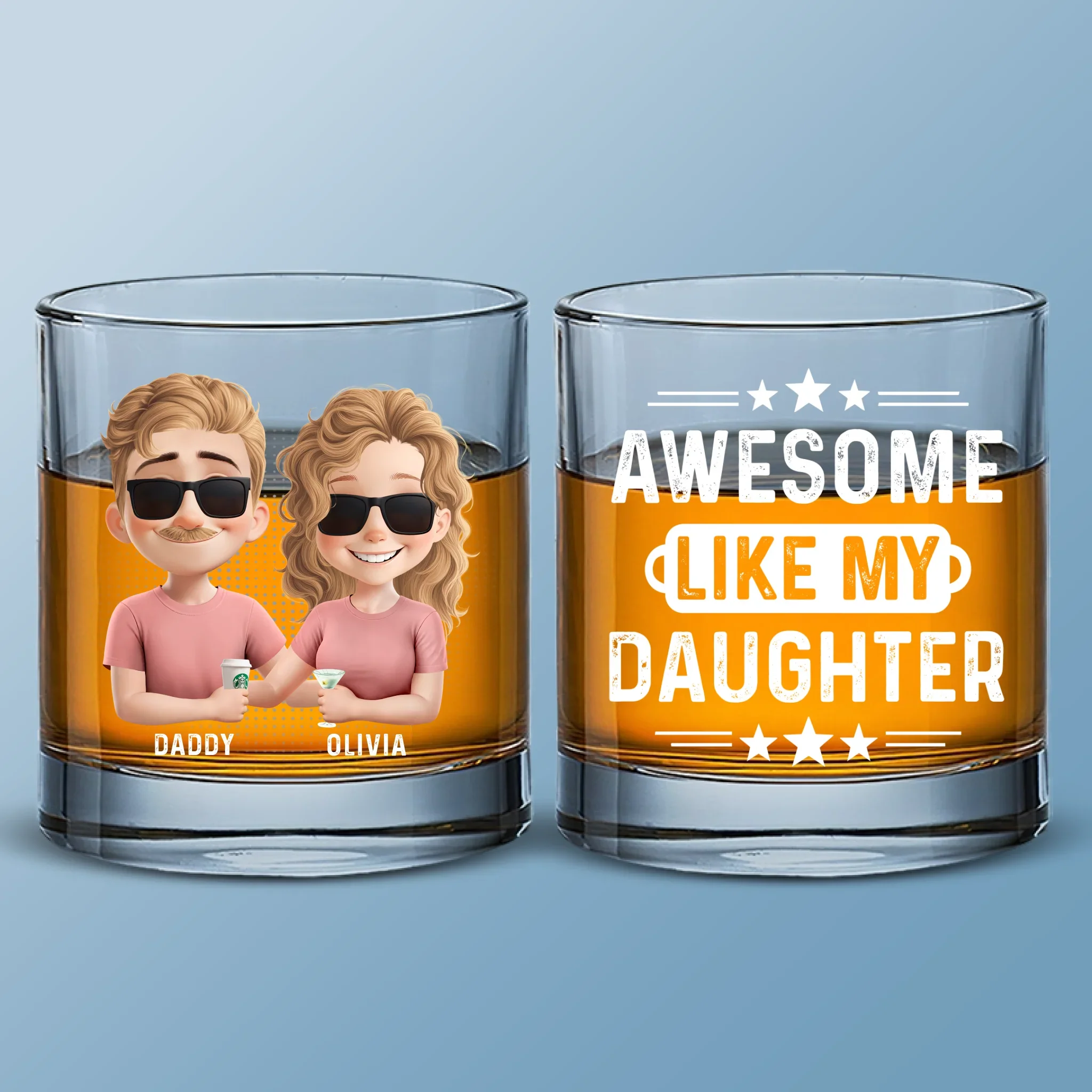 Awesome Like My Daughter - Family Personalized Custom Whiskey Glass - Father's Day, Gift For Dad - Robaser
