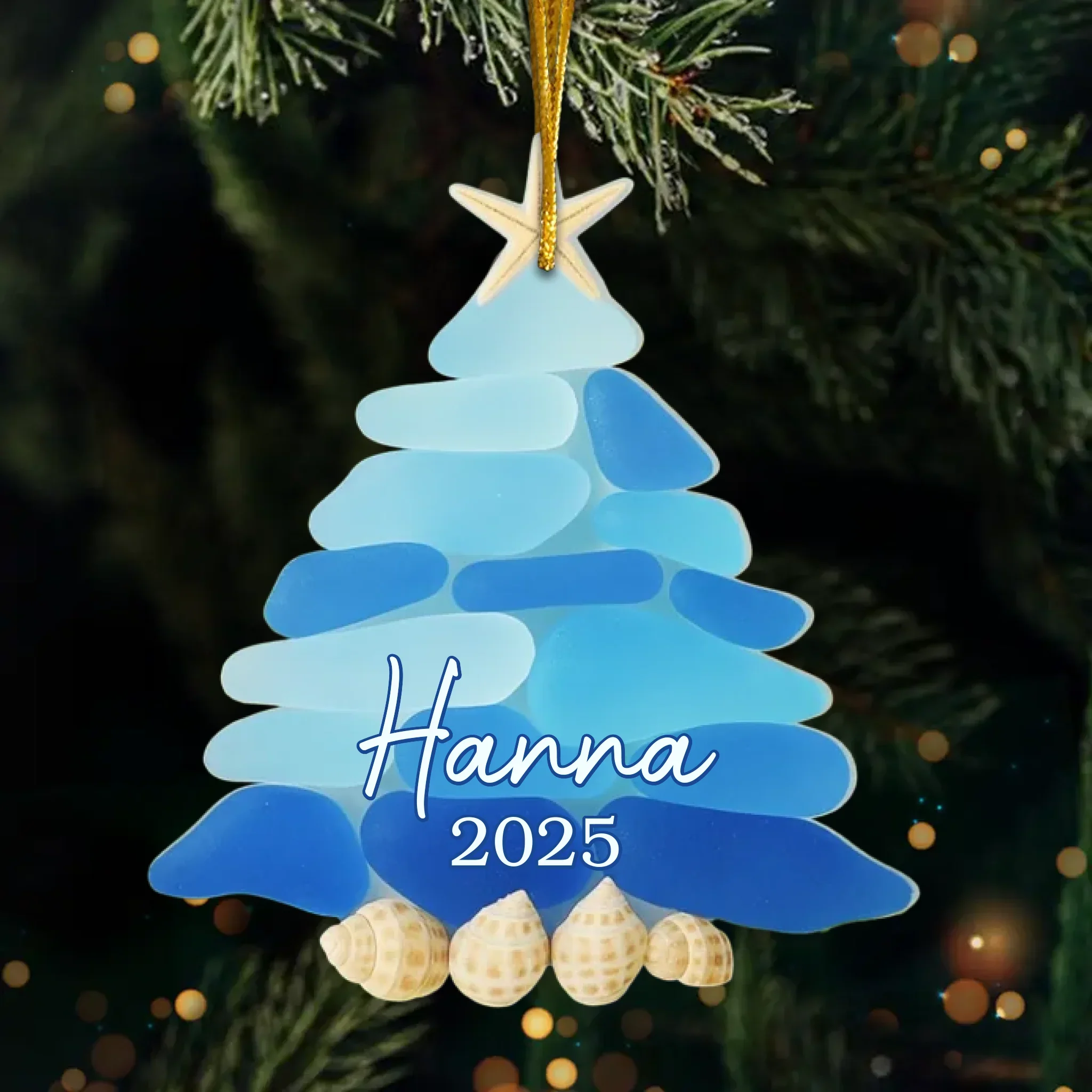 Custom Sea Glass Acrylic Ornament - Personalized Personalized Christmas Birthday Gifts For Mom, Dad, Brother, Sister, Kids, Beach Lovers - Waves Of Holiday Joy - Robaser