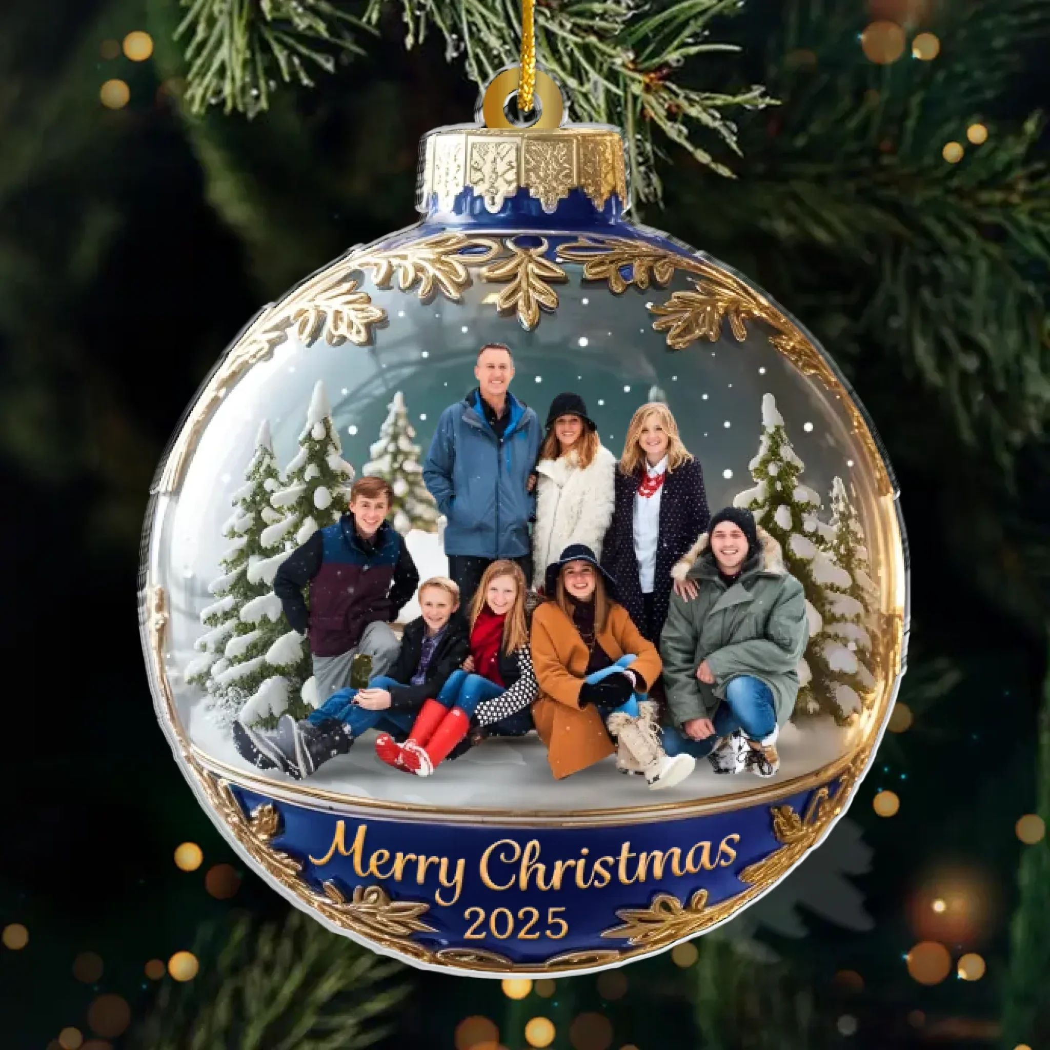 Custom Photo Acrylic Ornament - Personalized Christmas Birthday Gifts For Mom, Dad, Brother, Sister, Kids - Happiness Is Hanging Right Here - Robaser