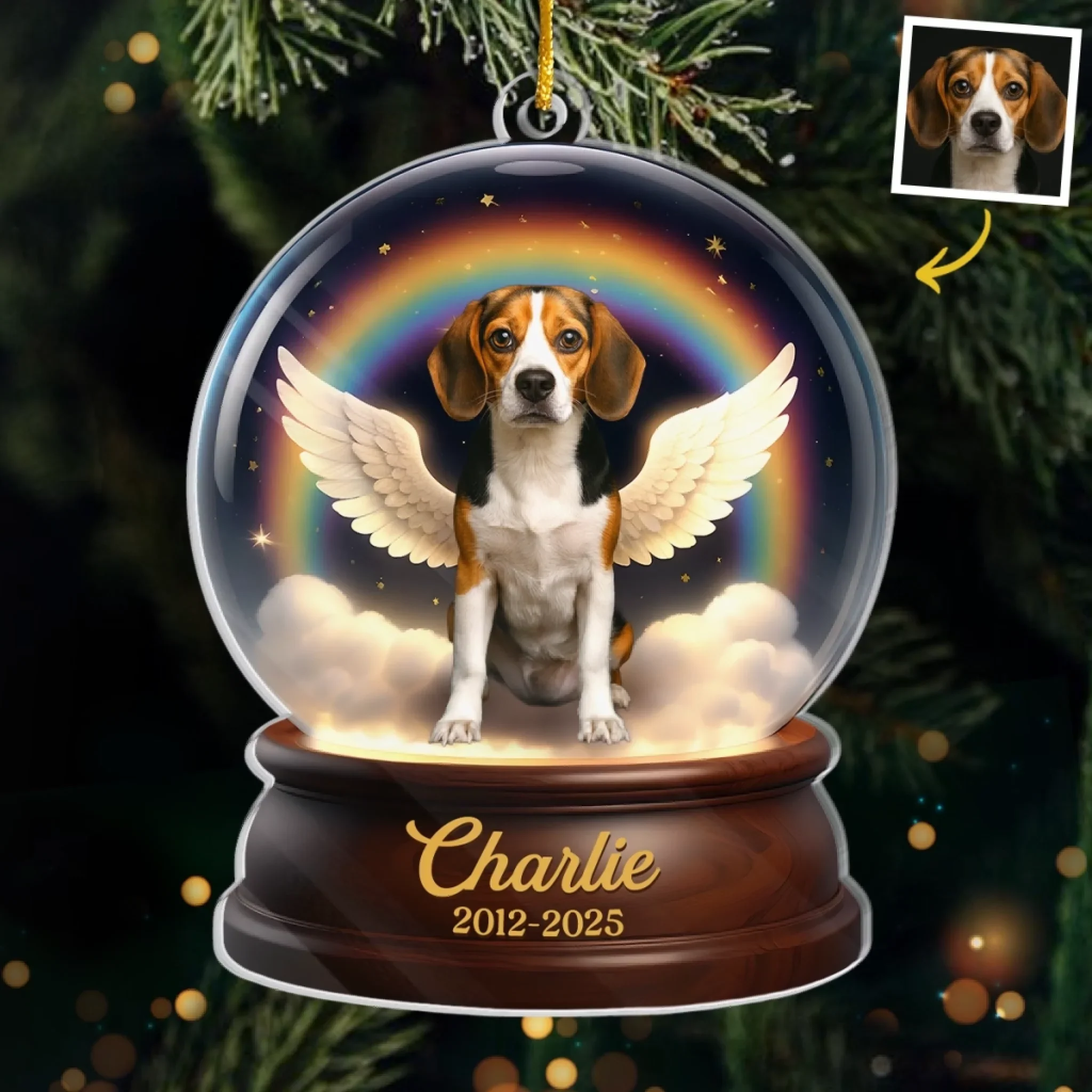 Custom Photo Acrylic Ornament - Personalized Pet Christmas Memorial Sympathy Gifts For Dogs, Cats - Wings Took You, Love Holds You - Robaser