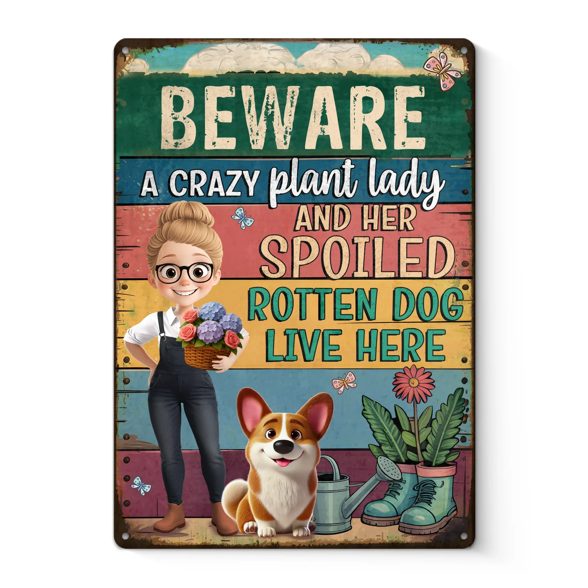 Custom Home Decor Metal Sign - Personalized Garden Gifts For Gardeners, Dog Lovers, Dog Dad And Mom - Peace Love Plants And Muddy Paws - Robaser