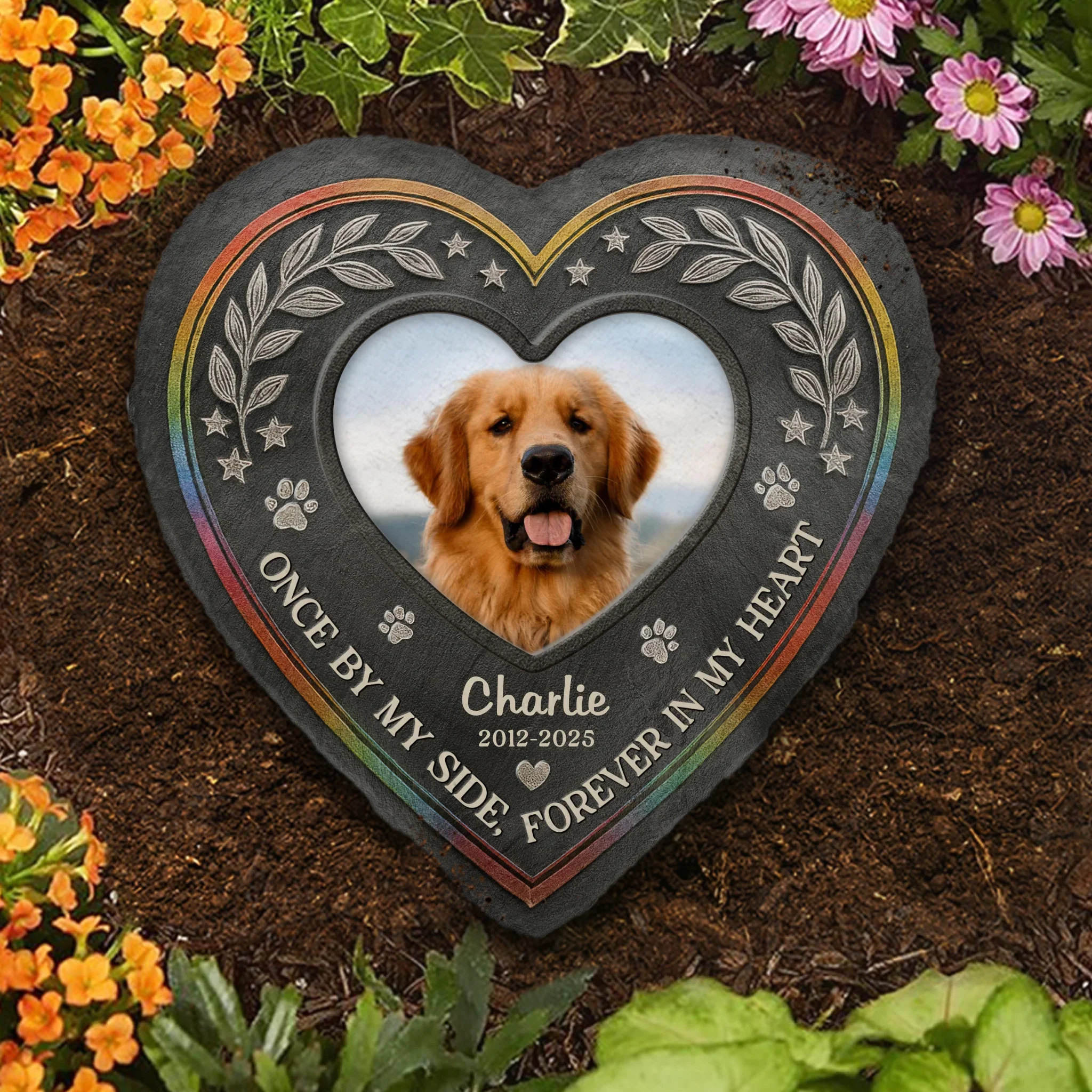 Custom Photo Heart Shaped Memorial Stone - Personalized Pet Memorial Gifts For Dogs, Cats - Heart Full Of Memories - Robaser