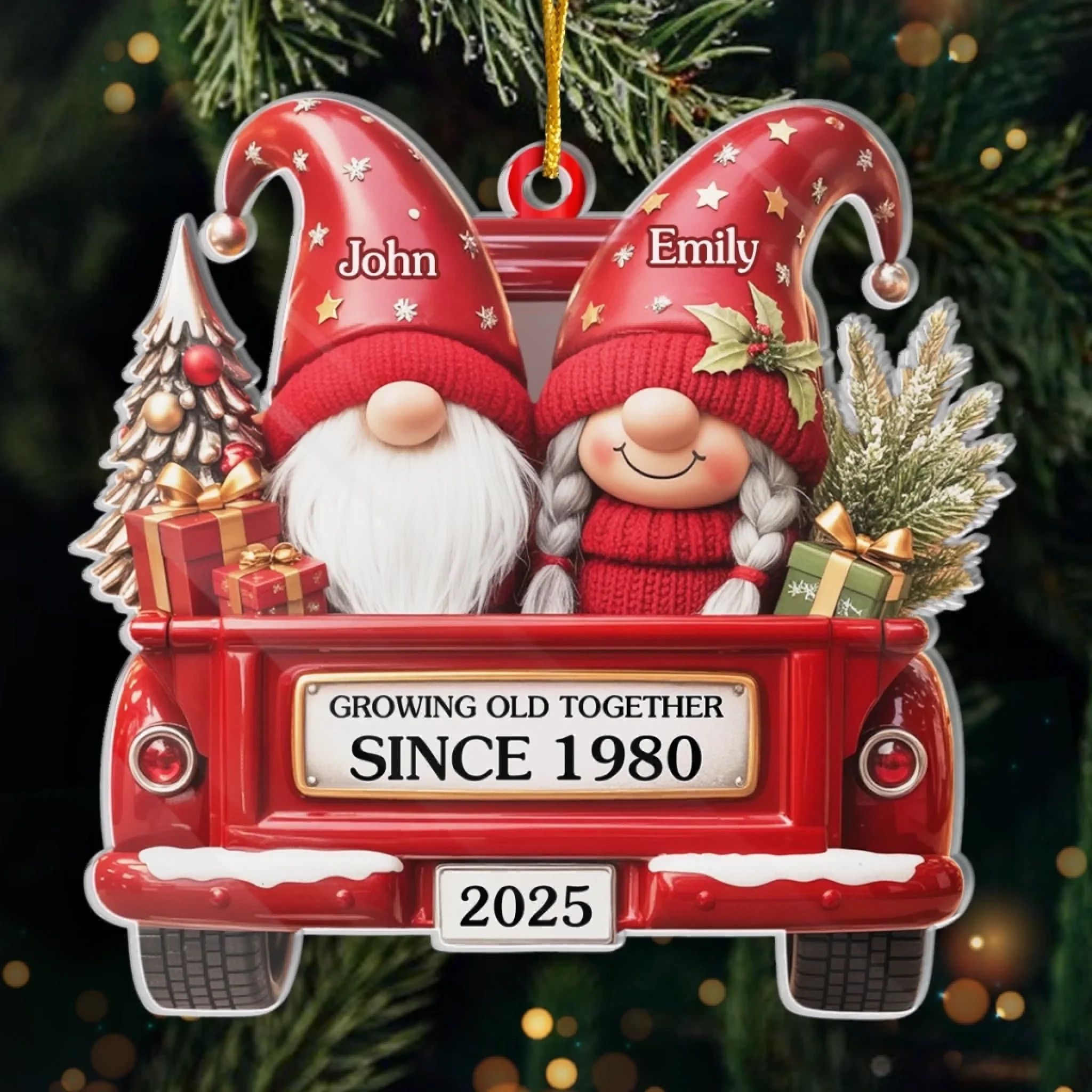 Custom Acrylic Ornament - Personalized Anniversary Christmas Wedding Gifts For Husband And Wife, Him And Her - Growing Old, Staying Merry - Robaser