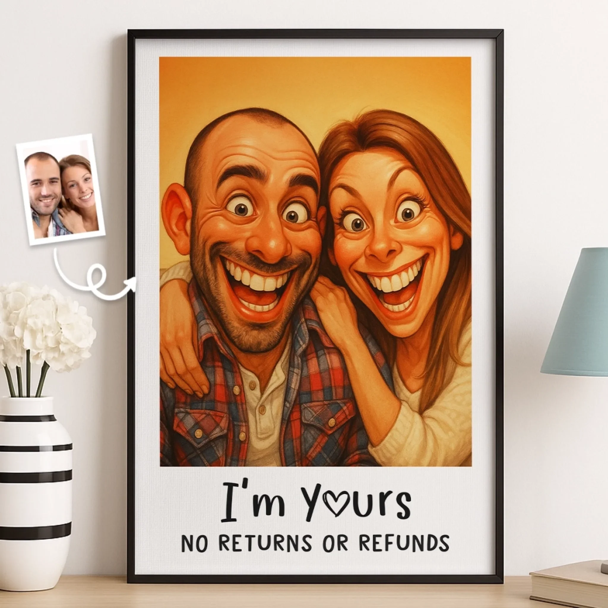 Custom Photo Funny Caricature Vertical Poster - Personalized Anniversary Wedding Gifts For Husband And Wife, Him And Her - Congratulations, You  re Stuck With Me - Robaser
