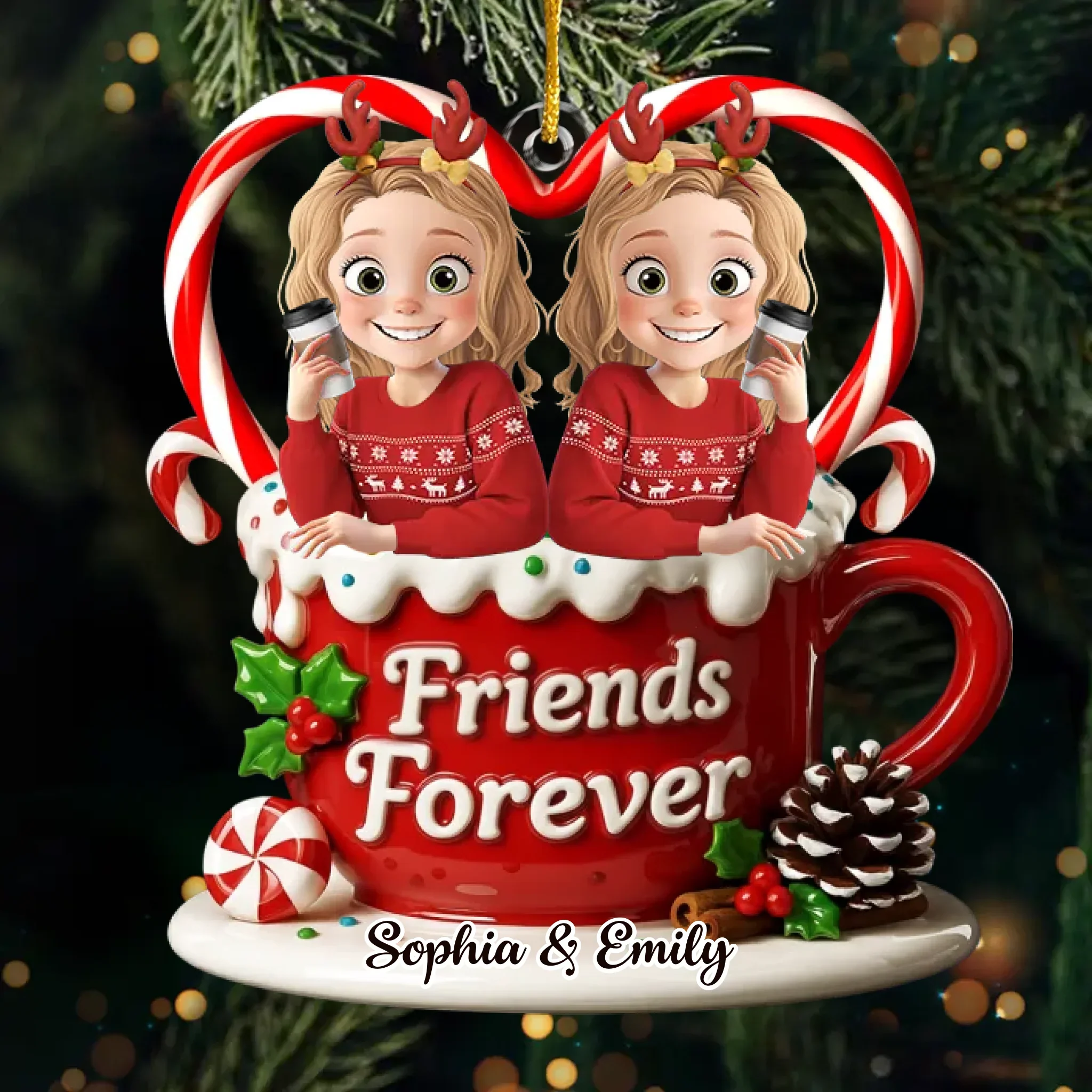 Custom Acrylic Ornament - Personalized Best Friend Christmas Birthday Gifts For Women, Besties, Sisters, BFF - Merry Hearts Forever Connected - Robaser