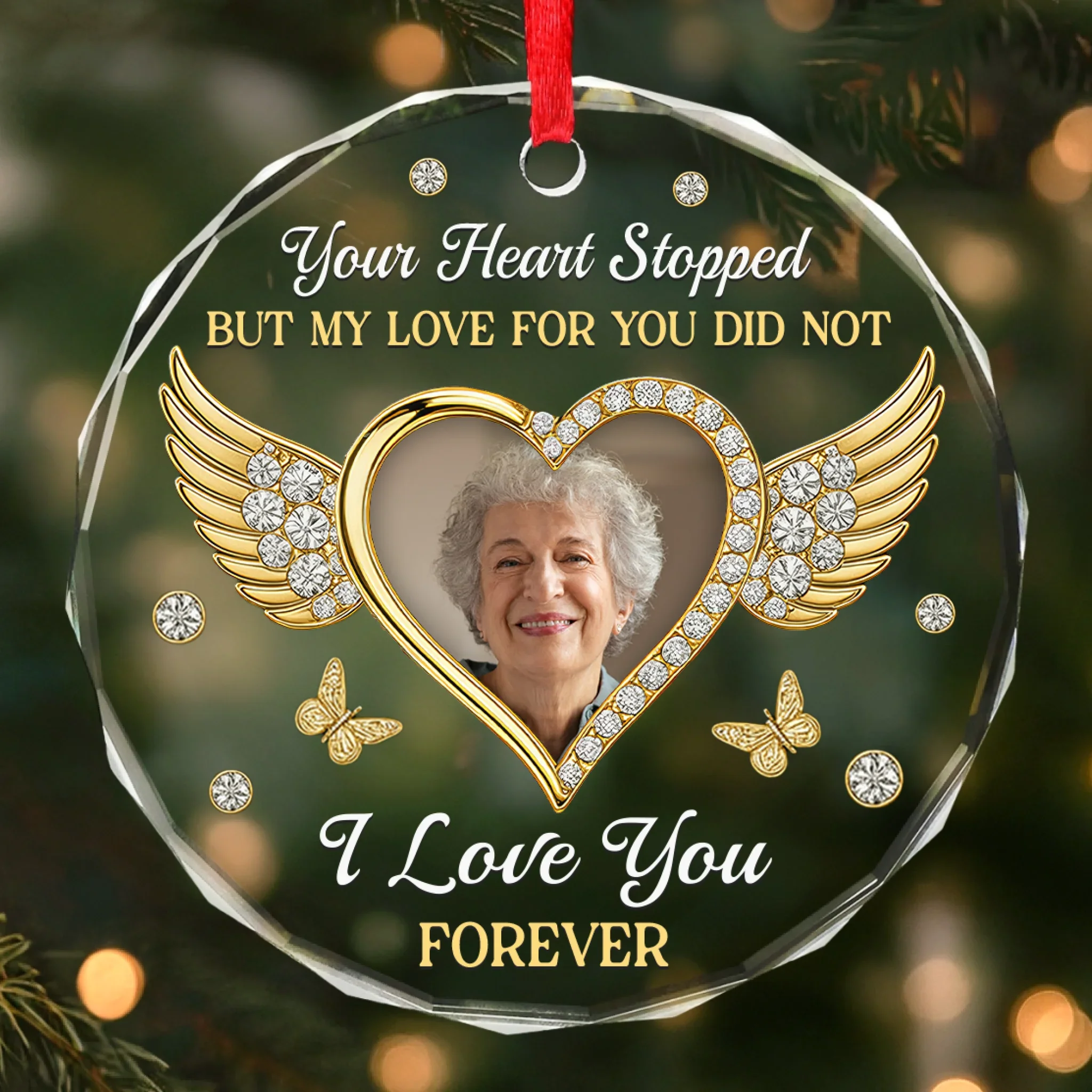 Custom Photo Circle Glass Ornament - Personalized Christmas Memorial Sympathy Gifts For Loss Of Mom, Dad - My Love For You Lives On - Robaser