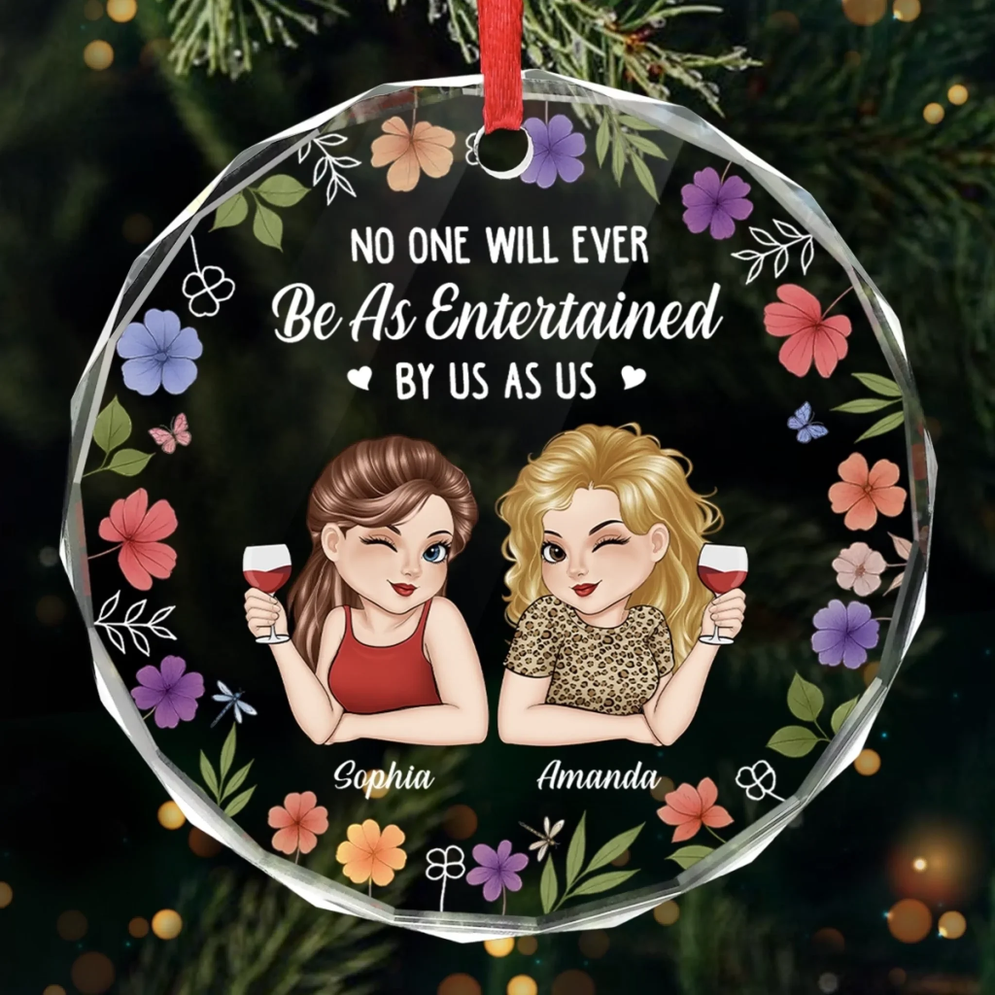 Custom Circle Glass Ornament - Personalized Christmas Best Friend Birthday Gifts For Women, Besties, Sisters, BFF - Built Different, But Still Besties - Robaser