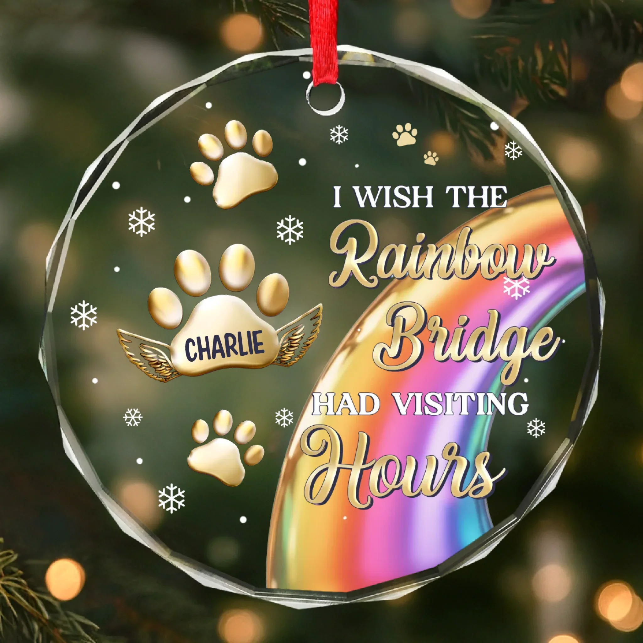 Custom Circle Glass Ornament -  Personalized Pet Christmas Memorial Sympathy Gifts For Dogs, Cats - Crossed the Rainbow Loved - Robaser