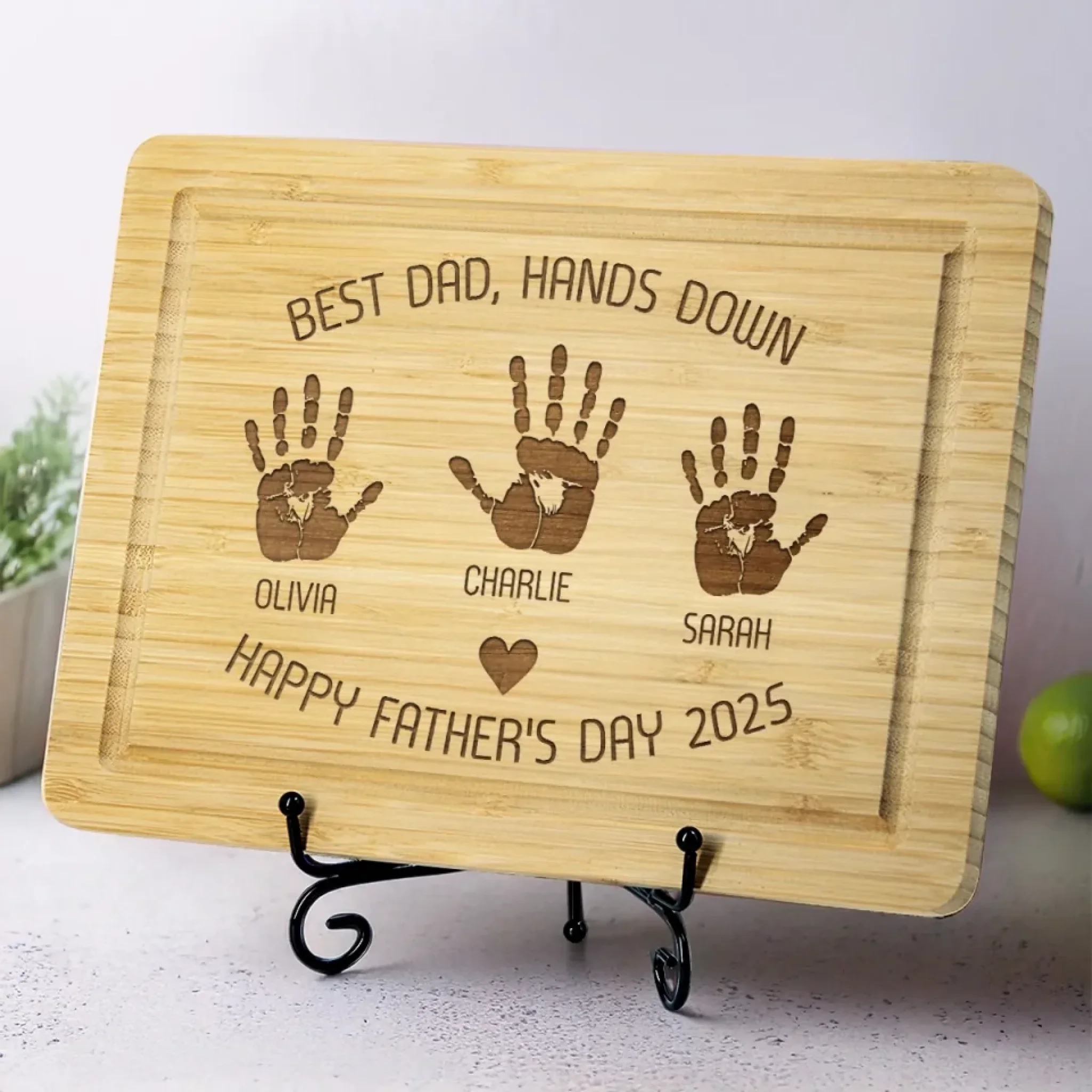 Best Dad, Hands Down - Family Personalized Custom Engraved Wooden Cutting Board - Father's Day, Gift For Dad, Grandpa - Robaser