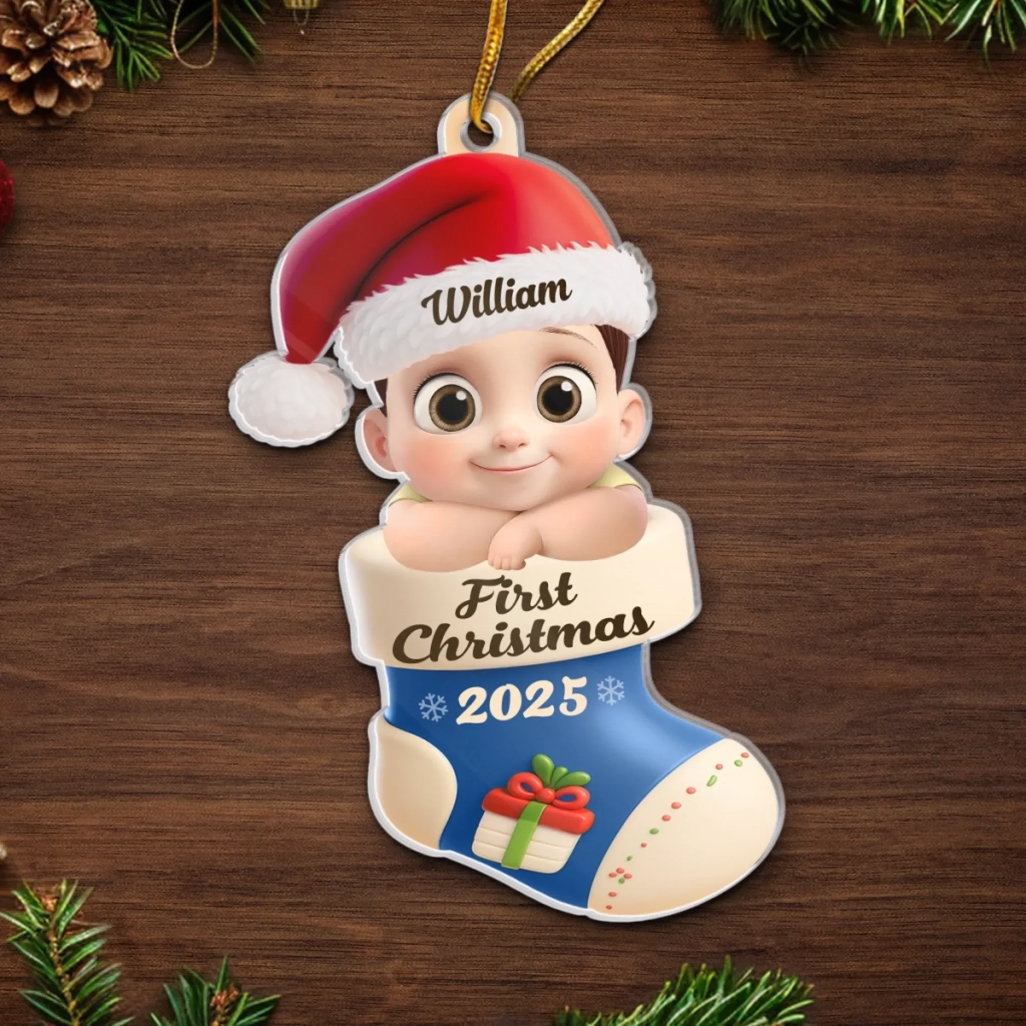 Custom Acrylic Ornament - Personalized Christmas Baby Shower, Gender Reveal Gifts For New Moms, New Dads, New Parents - Too Cute To Be Pine - Robaser