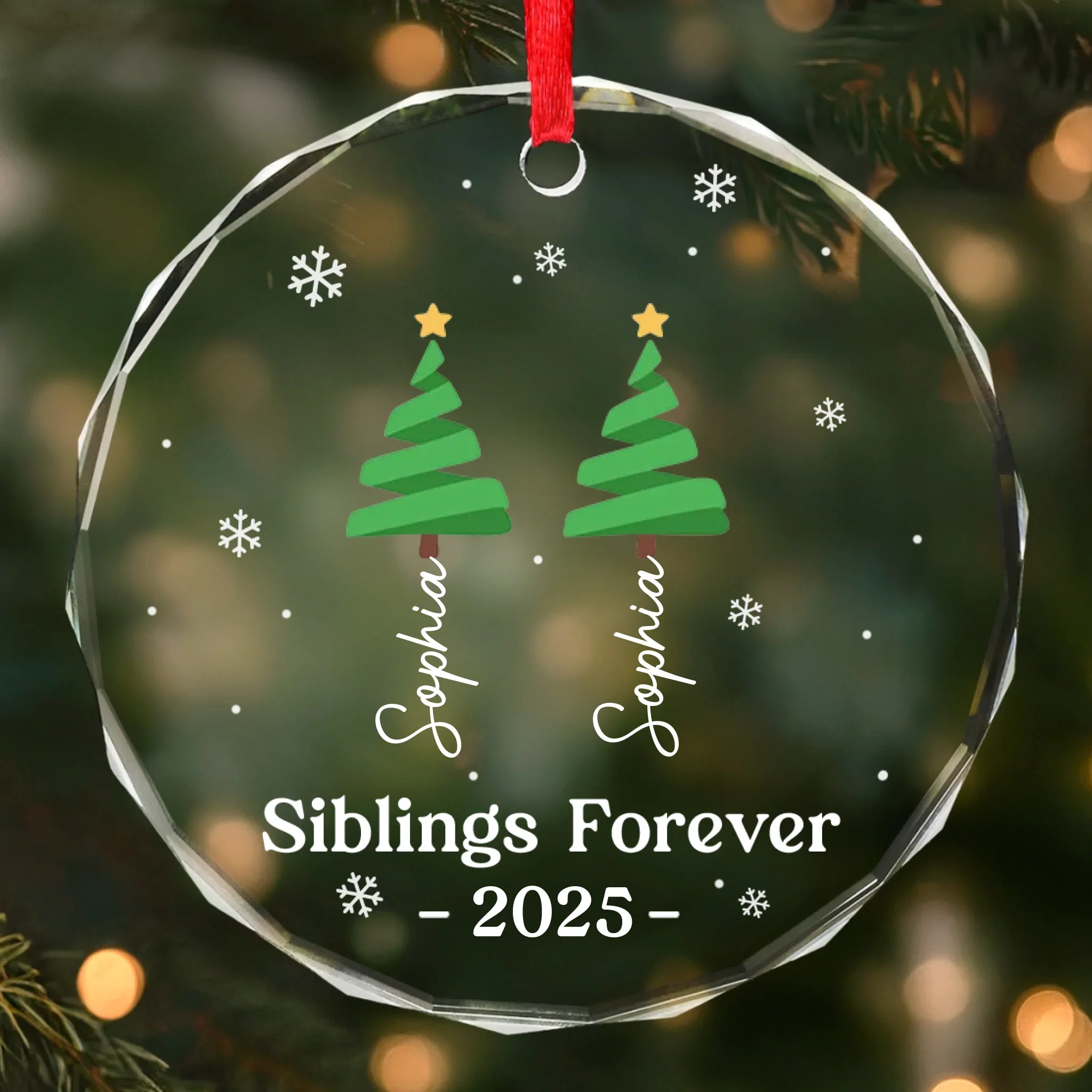 Custom Circle Glass Ornament - Personalized Christmas Birthday Gifts For Brother, Sister - Happiness Under The Tree - Robaser