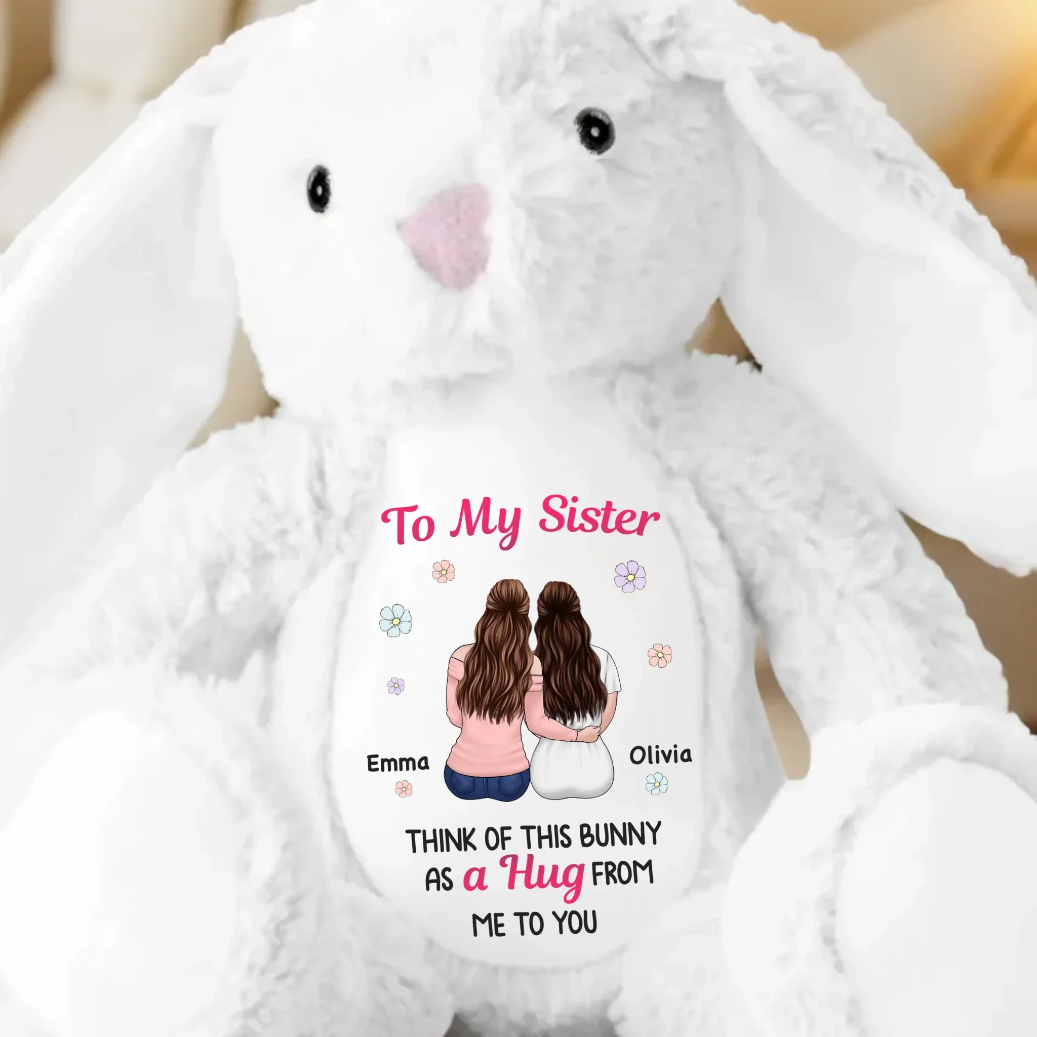 Custom Easter Bunny Plush - Personalized Best Friend Christmas Birthday Gifts For Women, Besties, Sisters, BFF - Hugs That Last Forever - Robaser