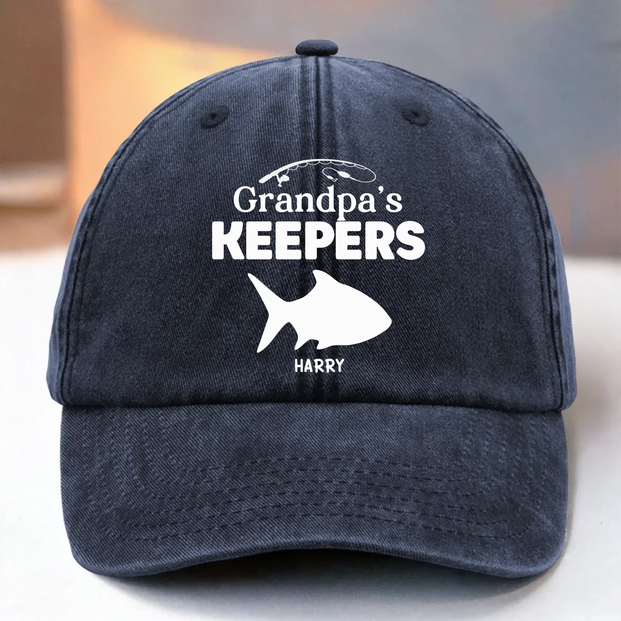 Custom Vintage Washed Denim Baseball Cap - Personalized Birthday Gifts For Dad, Grandpa - Fishing For Family Memories - Robaser