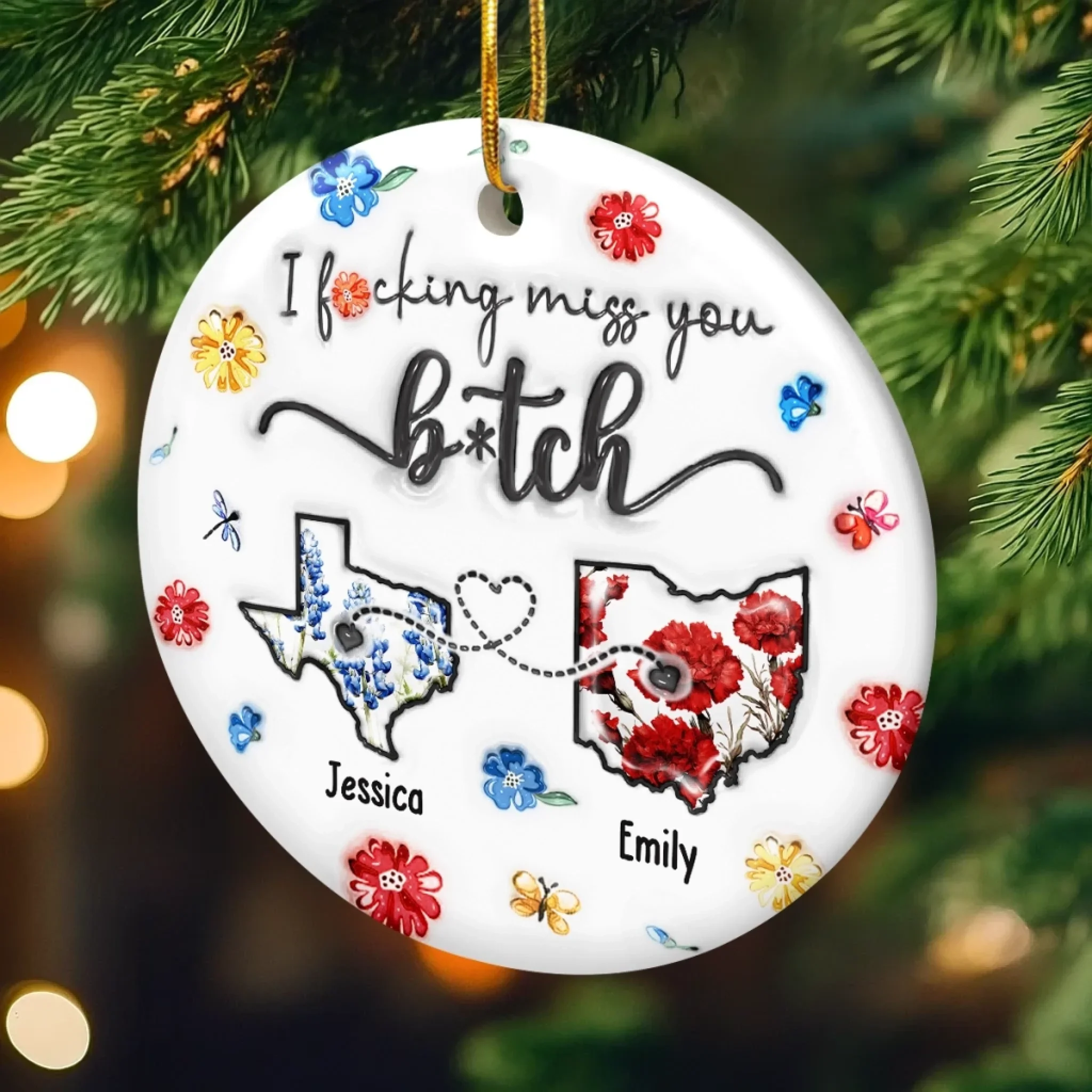 Custom Long Distance Ceramic Ornament - Personalized Best Friend Christmas Birthday Gifts For Women, Besties, Sisters, BFF - From State To State, Always My Mate - Robaser