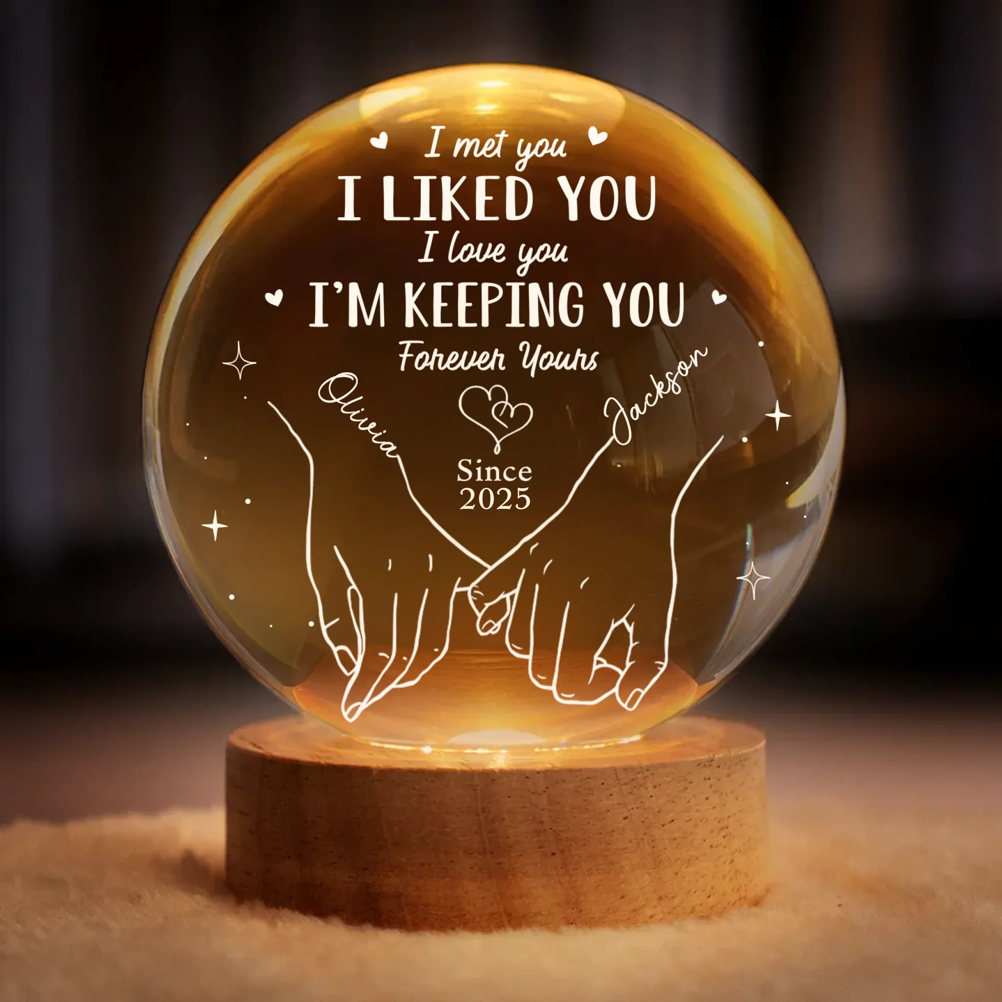 Custom Crystal Globe Lamp - Personalized Anniversary Wedding Gifts For Husband And Wife, Him And Her - I Met You I Chose You - Robaser
