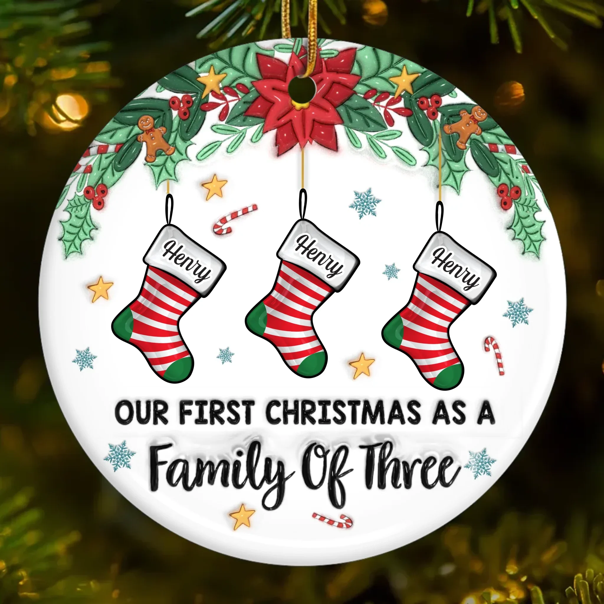Custom First Christmas Ceramic Ornament - Personalized Christmas Birthday Gifts For Mom, Dad, Brother, Sister, Kids - Our Family  s First Christmas Magic - Robaser