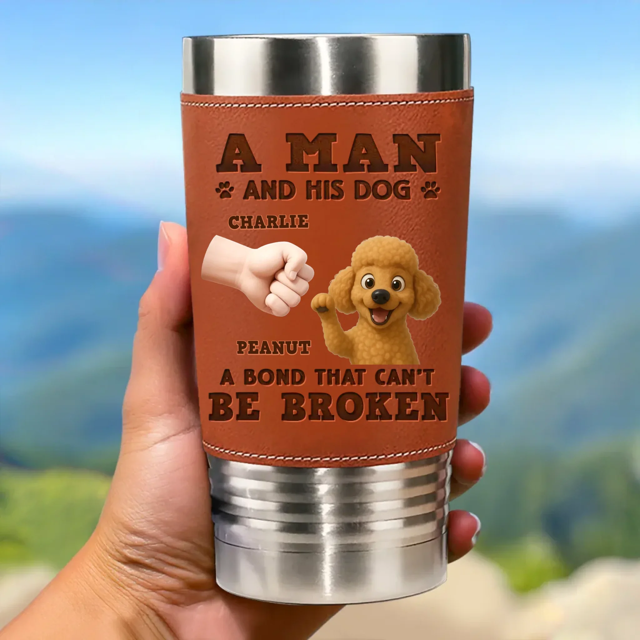 Custom Printed Leather Tumbler - Personalized Birthday Gifts For Dog Lovers, Dog Dad And Mom - Happiness Is A Wag - Robaser