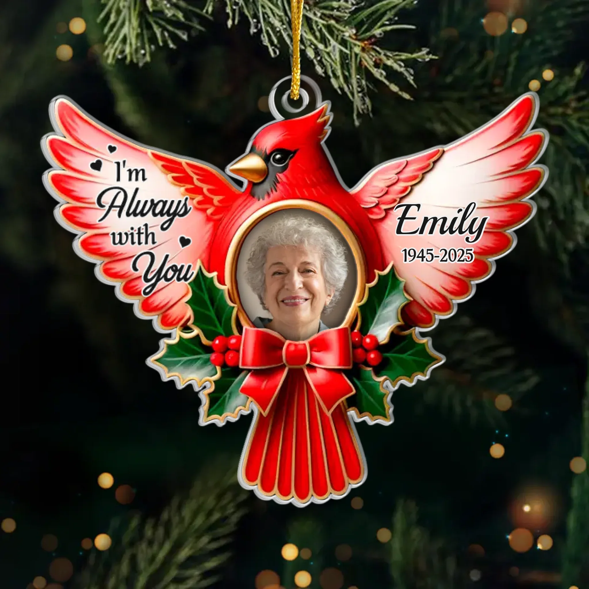Custom Photo Cardinal Acrylic Ornament - Personalized Christmas Memorial Sympathy Gifts For Loss Of Mom, Dad - A Life Remembered With Love - Robaser