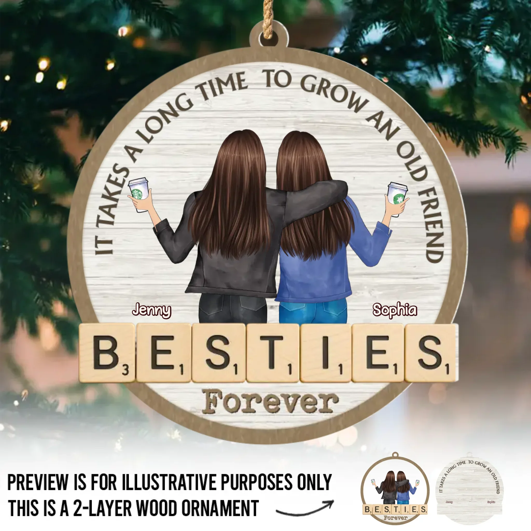 Custom Double Layer Wooden Ornament - Personalized Best Friend Christmas Birthday Gifts For Women, Besties, Sisters, BFF - Frosty Days Warm Hearts - Robaser