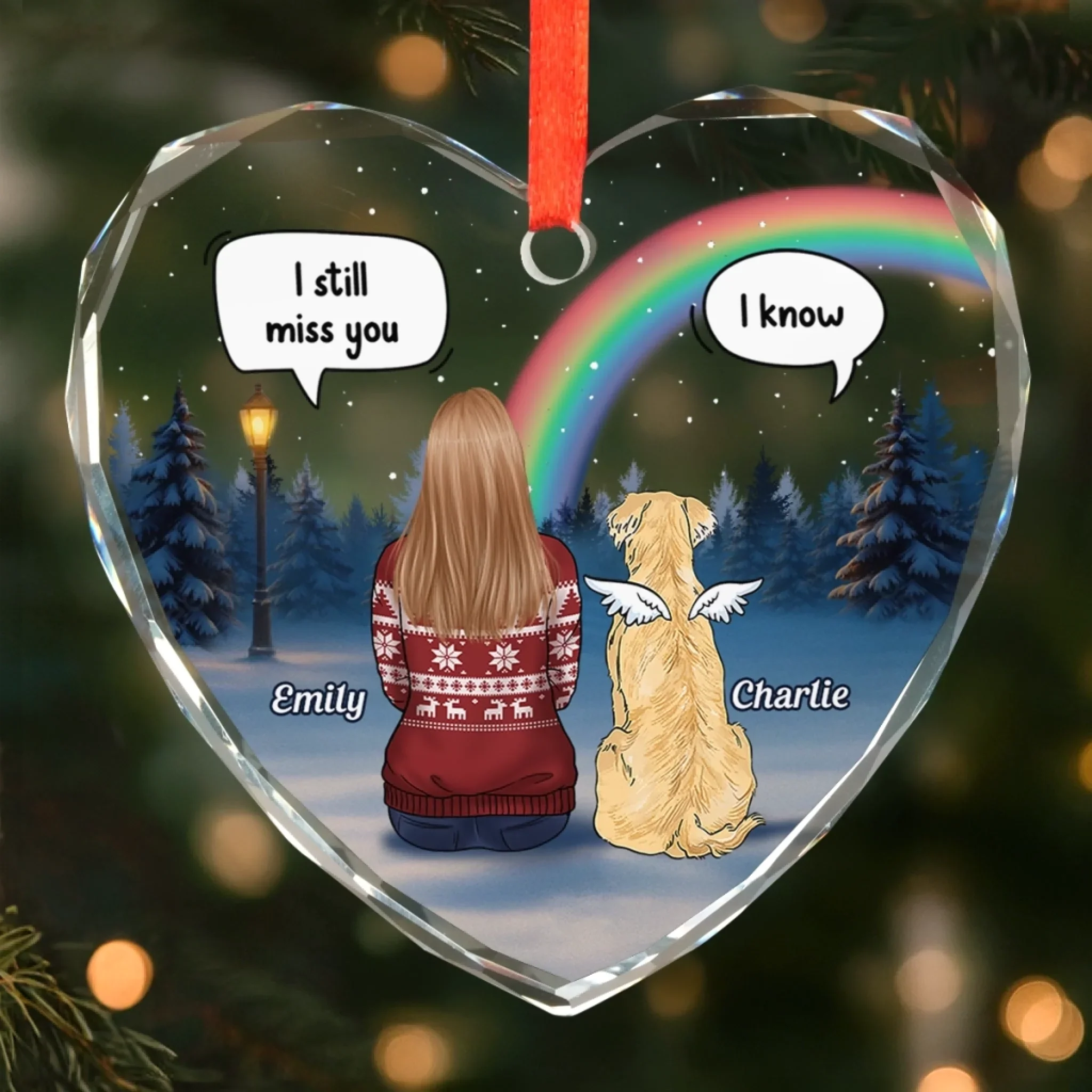 Custom Heart Glass Ornament -  Personalized Pet Christmas Memorial Sympathy Gifts For Dogs, Cats - Still With Me - Robaser