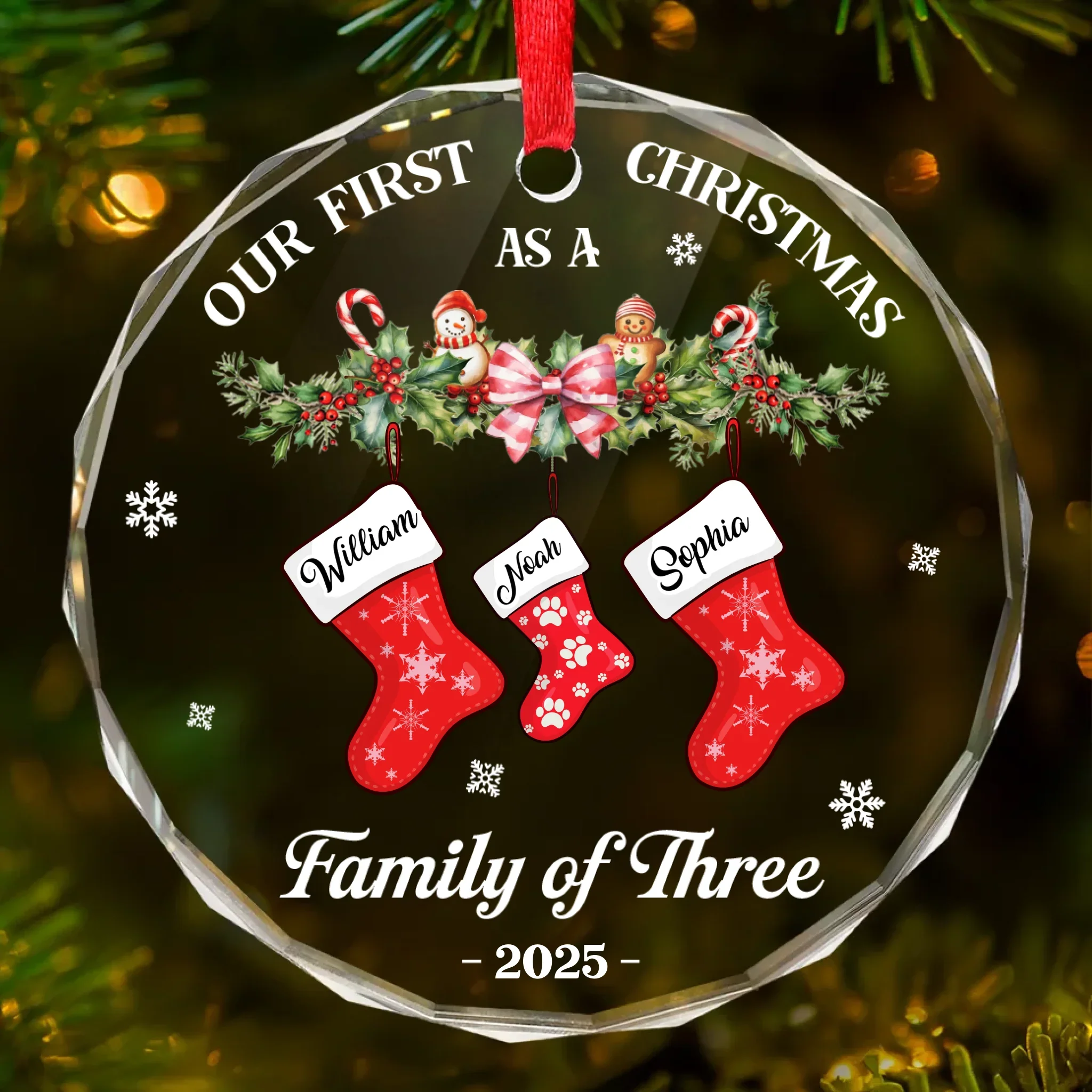 Custom Circle Glass Ornament - Personalized Christmas Birthday Gifts For Mom, Dad, Kids - Our First Christmas Together - Robaser