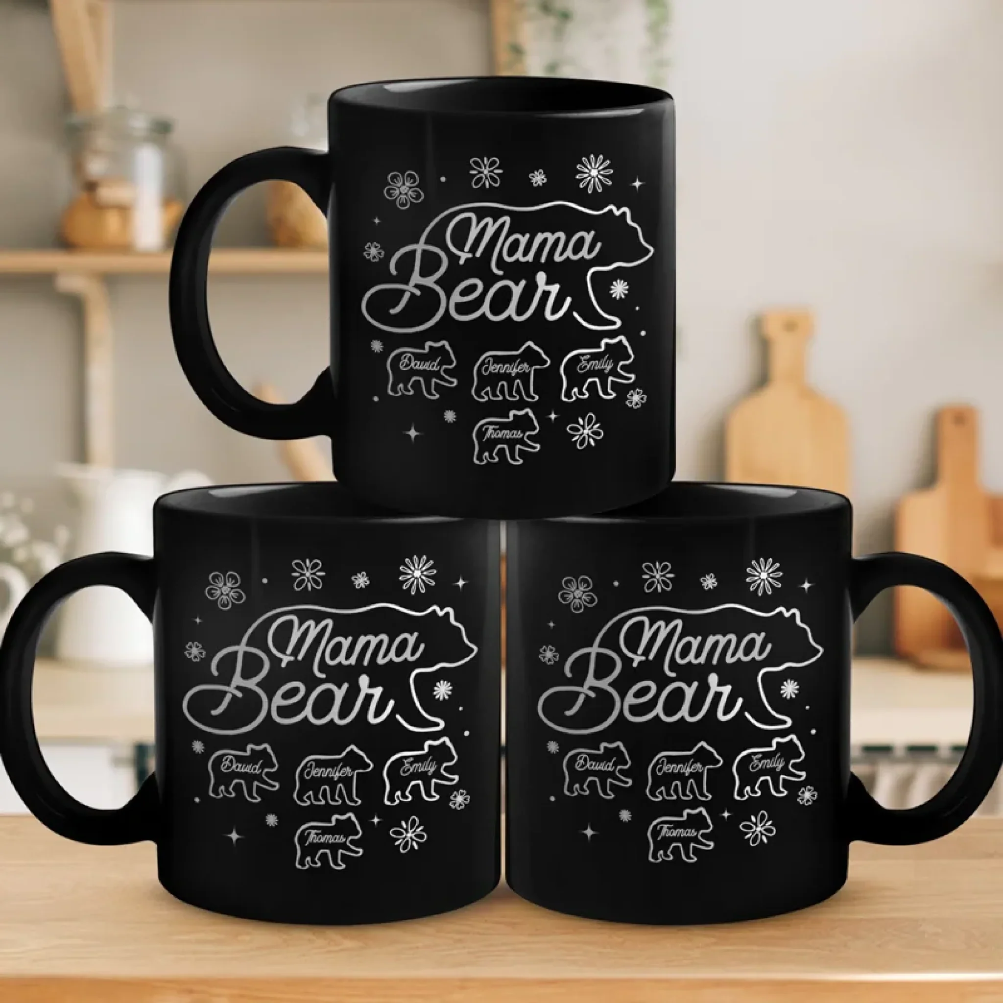 Lead With Love - Family Personalized Custom Black Mug - Mother's Day, Gift For Mom, Grandma - Robaser