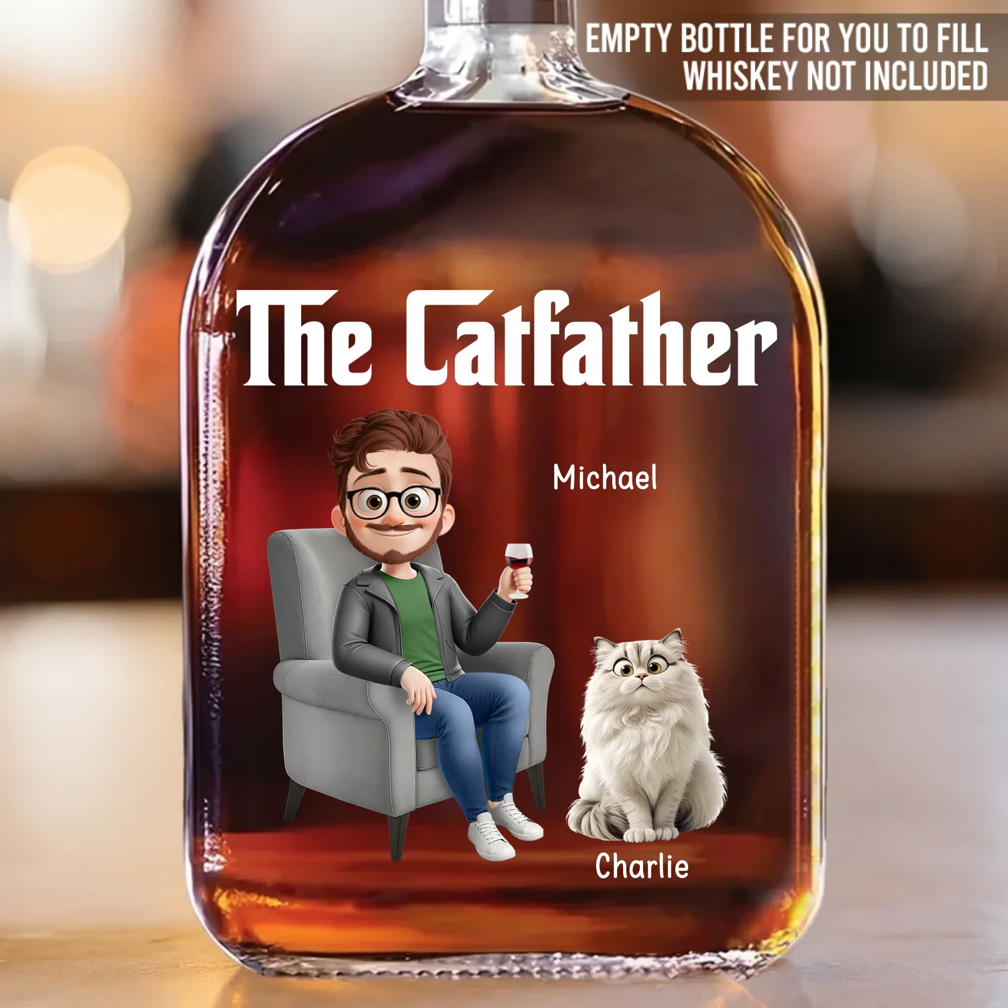 The Catfather - Cat Personalized Custom Whiskey Bottle - Father's Day, Gift For Dad, Pet Owners, Pet Lovers - Robaser
