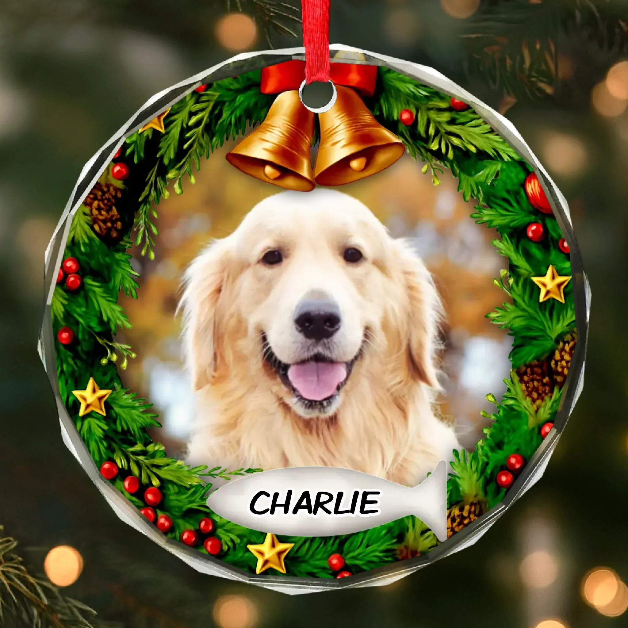 Custom Photo Circle Glass Ornament - Personalized Pet Christmas Memorial Sympathy Gifts For Dogs, Cats - Forever Pawprints On My Heart - Robaser