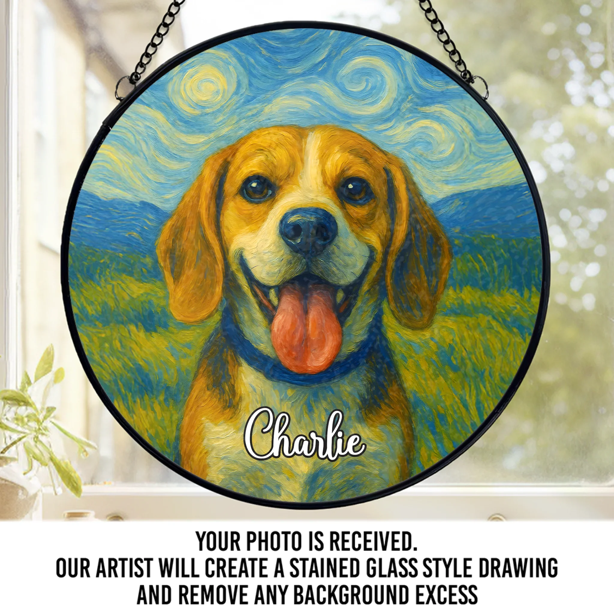 Custom Photo Stained Glass Window Hanging Suncatcher - Personalized Pet Memorial Sympathy Gifts For Dogs, Cats - Living Proof That Art Has A Heartbeat - Robaser