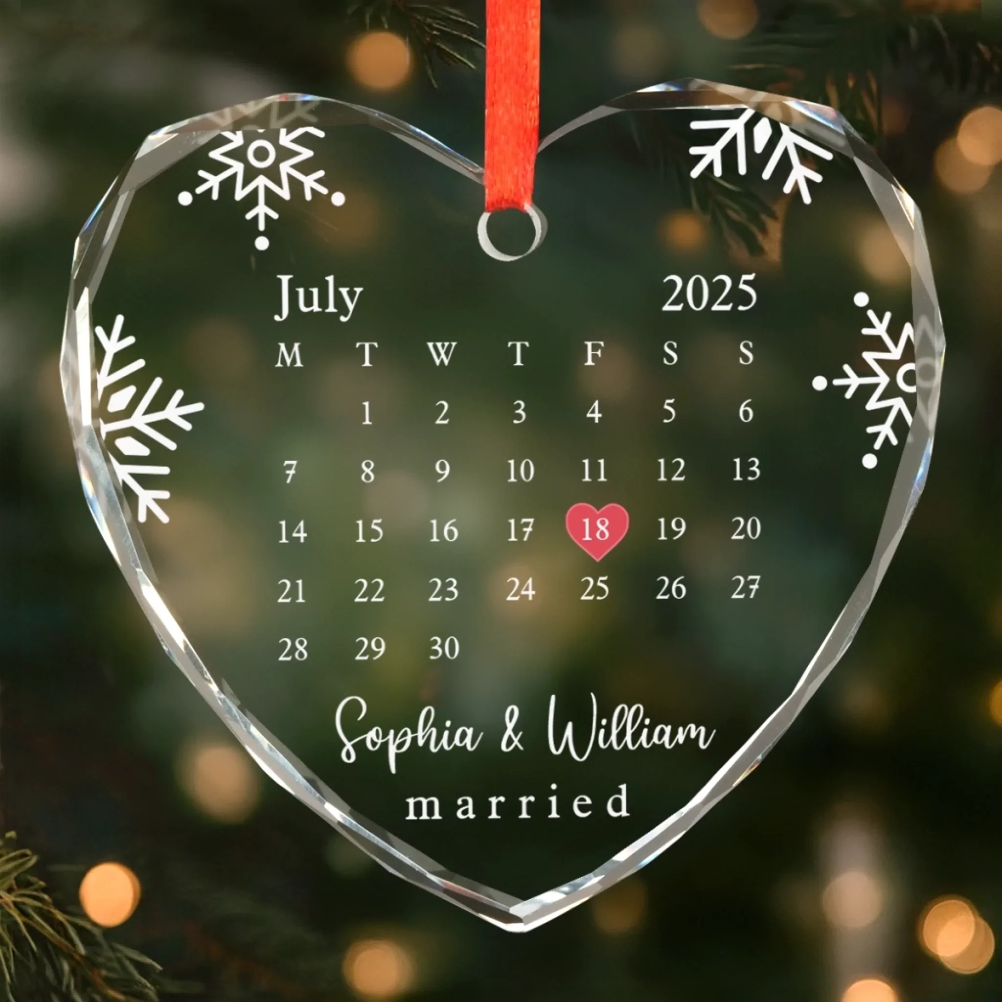 Custom Heart Glass Ornament - Personalized Anniversary Christmas Wedding Gifts For Husband And Wife, Him And Her - Married And Merry - Robaser