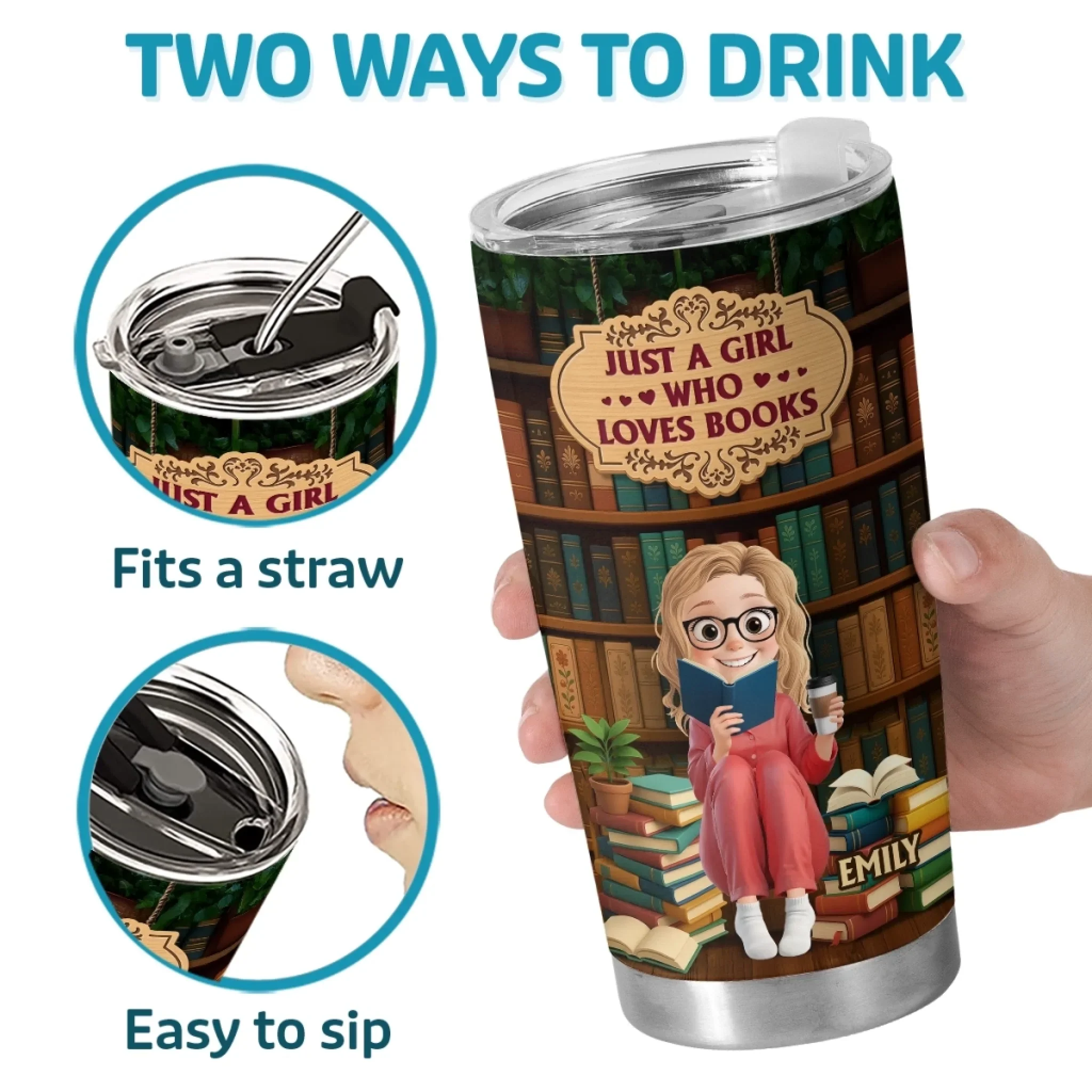 Custom Tumbler - Personalized Bookish Gifts For Book Lovers, Bookworms, Readers - Just A Girl Who Loves Books - Robaser