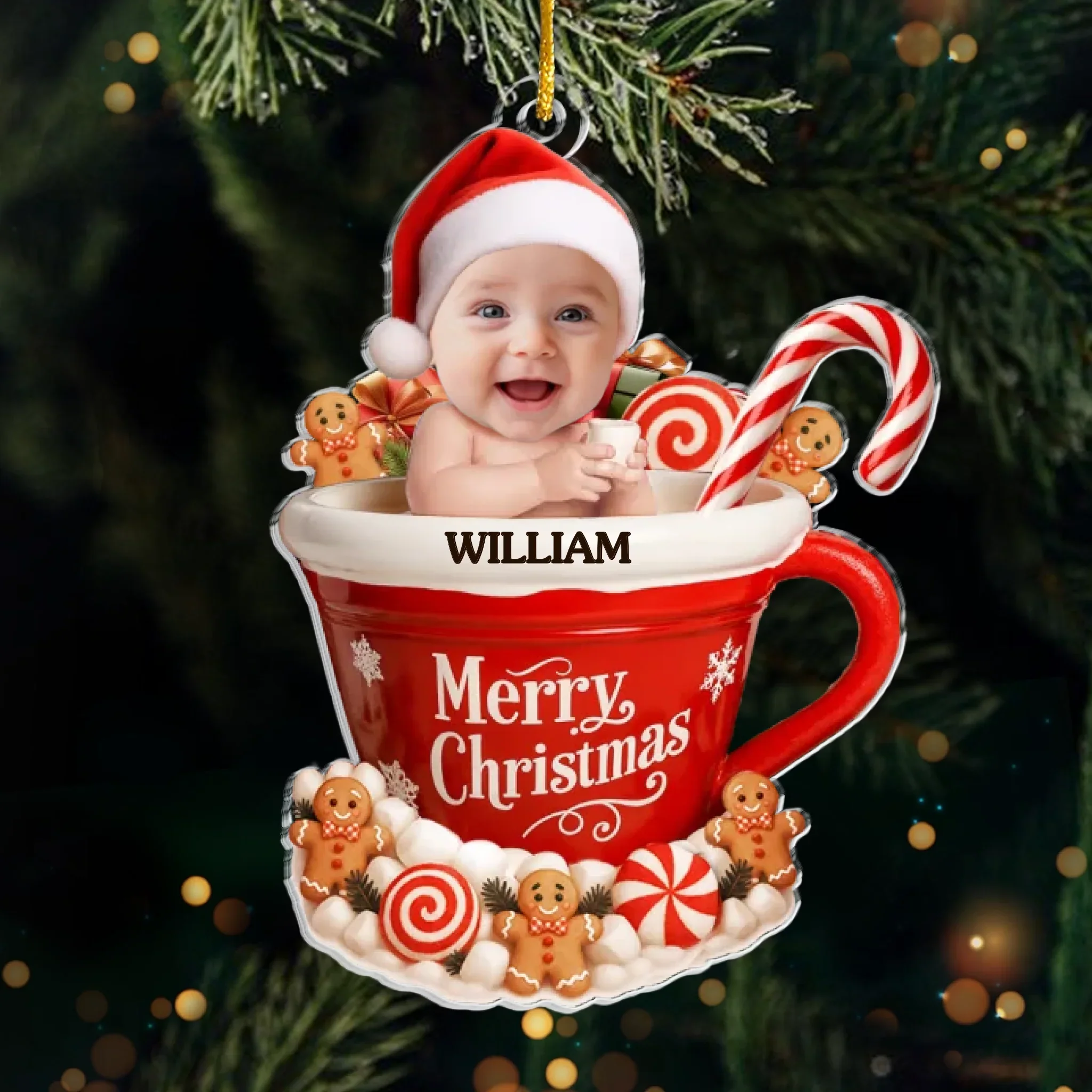 Custom Photo Acrylic Ornament - Personalized  Christmas Baby Shower, Gender Reveal Gifts For New Moms, New Dads, New Parents - Gingerbread  s Newest Member - Robaser