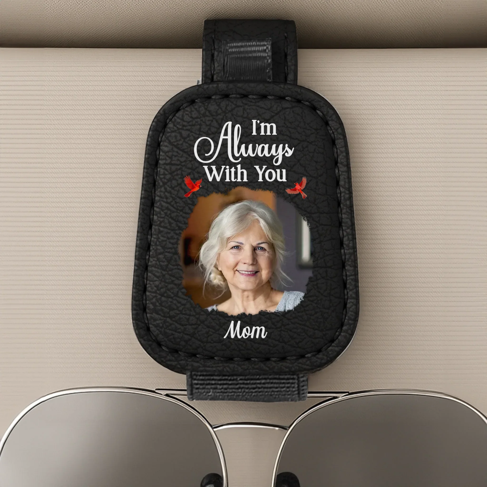 Custom Photo Leather Car Visor - Personalized Memorial Sympathy Gifts For Loss Of Mom, Dad - Always With You - Robaser