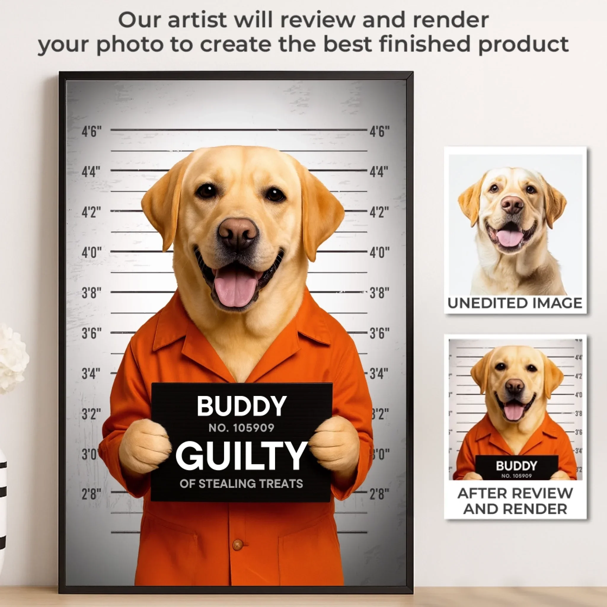 Custom Photo Vertical Poster - Personalized Birthday Gifts For Dog Cat Lovers, Dog Dad And Mom, Cat Owners - Professional Treat Burglar - Robaser