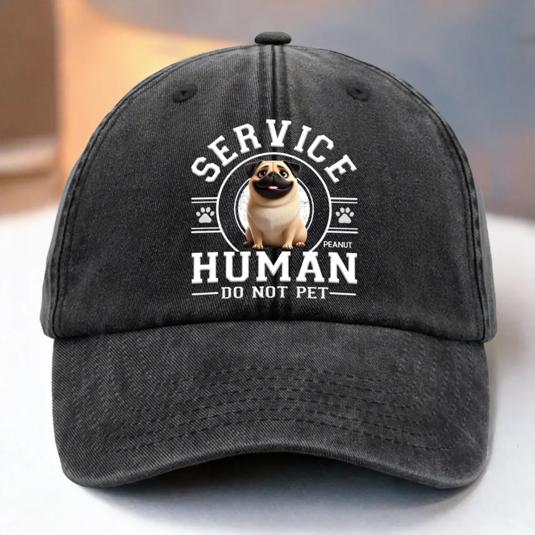 Custom Vintage Washed Denim Baseball Cap - Personalized Birthday Gifts For Dog Cat Lovers, Dog Dad And Mom, Cat Owners - Service Human, Do Not Pet - Robaser