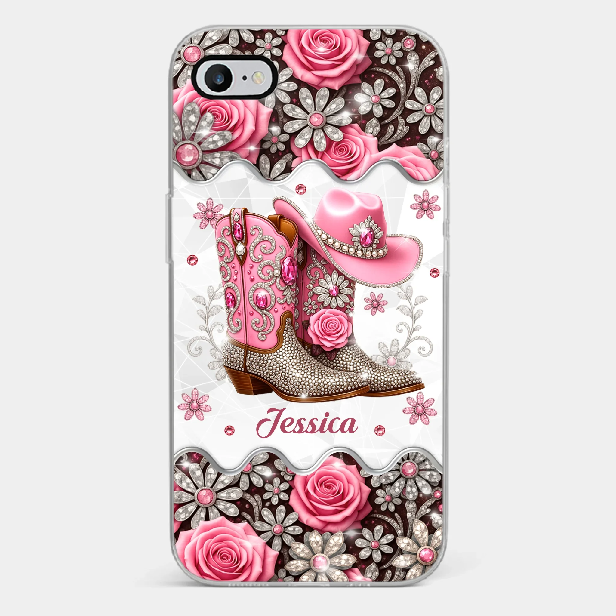 3D Inflated Effect Printed Clear Phone Case - Personalized Cowgirl Gifts For Women, Girls - Bling Boots Babe - Robaser