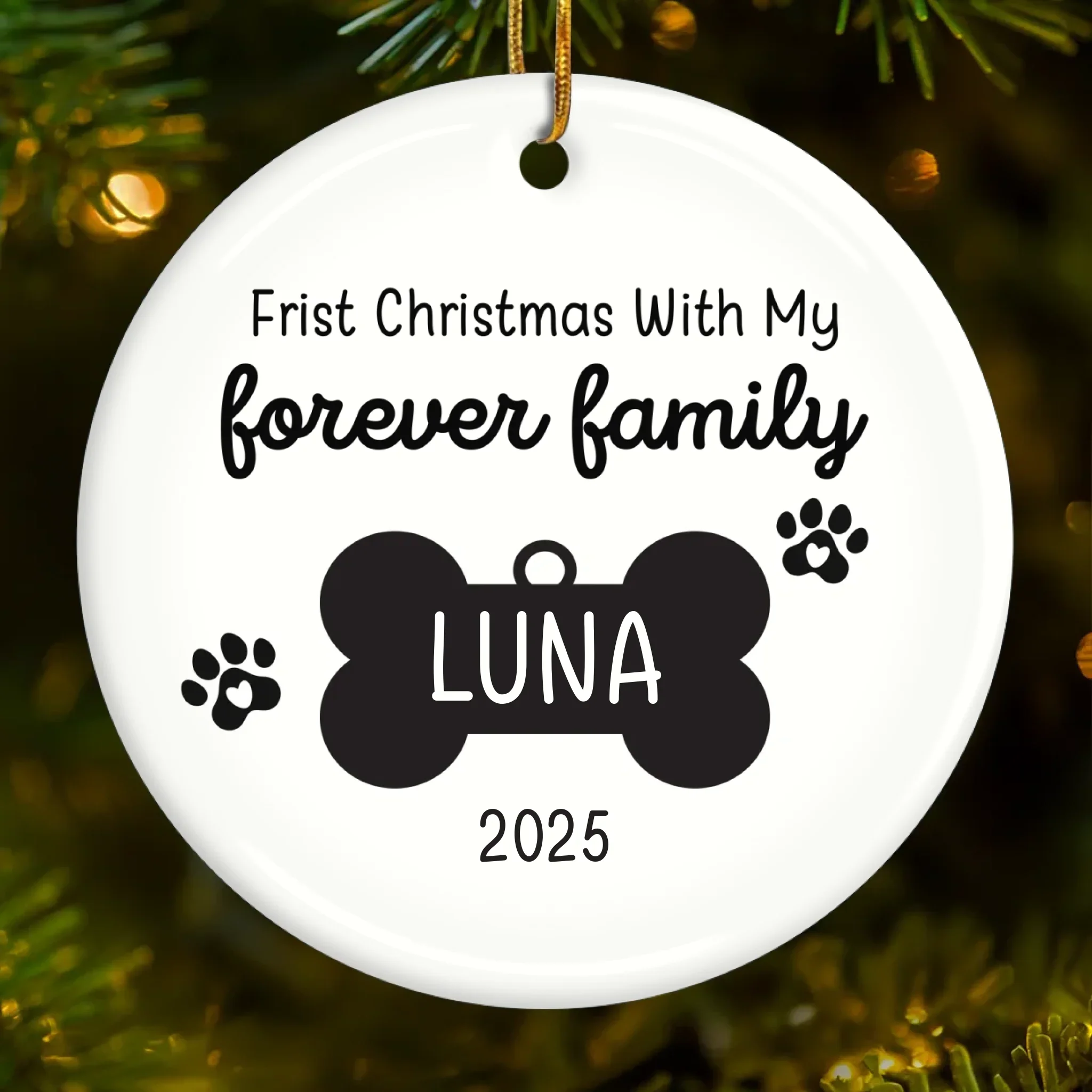 Custom First Christmas Pet Ceramic Ornament - Personalized Christmas Birthday Gifts For Dog Lovers, Cat Lovers, Pet Dad And Mom, New Pet Ornament - New Fur In Family - Robaser