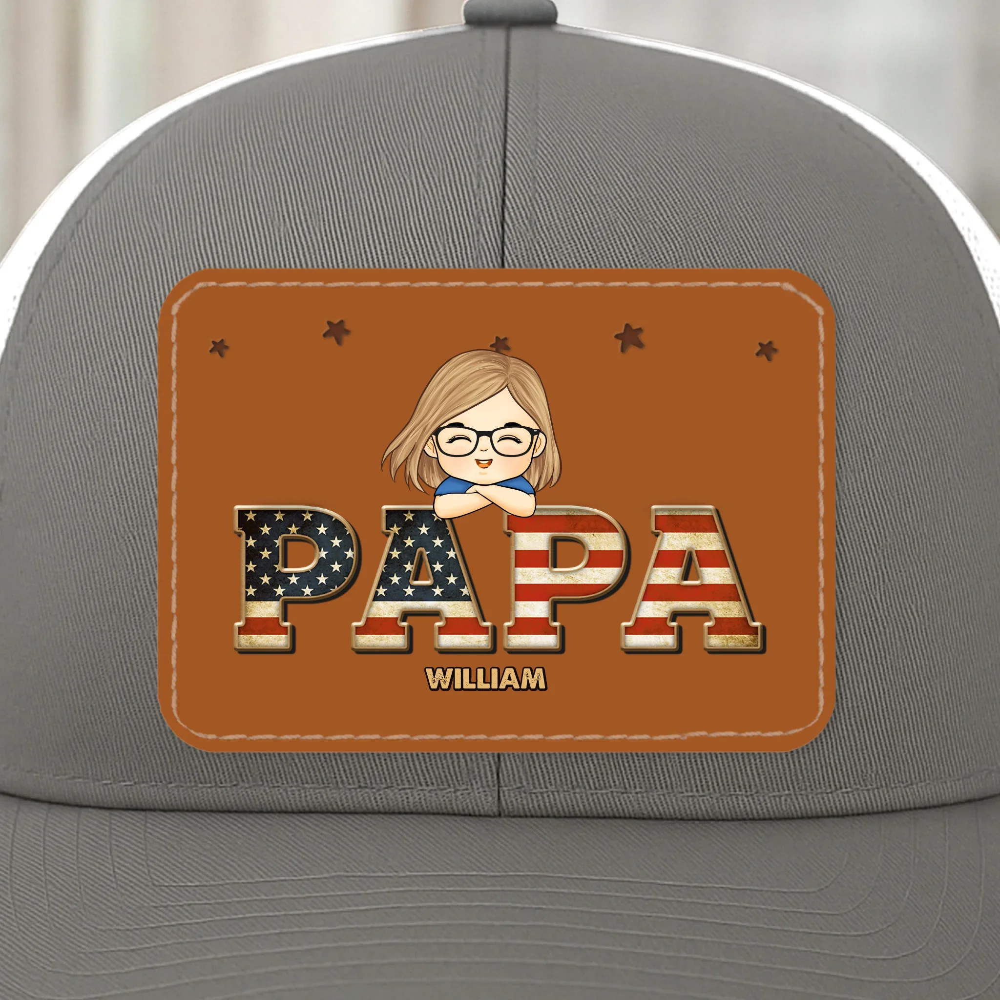Papa Of Legends - Family Personalized Custom Leather Patch Mesh Cap - 4th Of July, Gift For Dad, Grandpa - Robaser