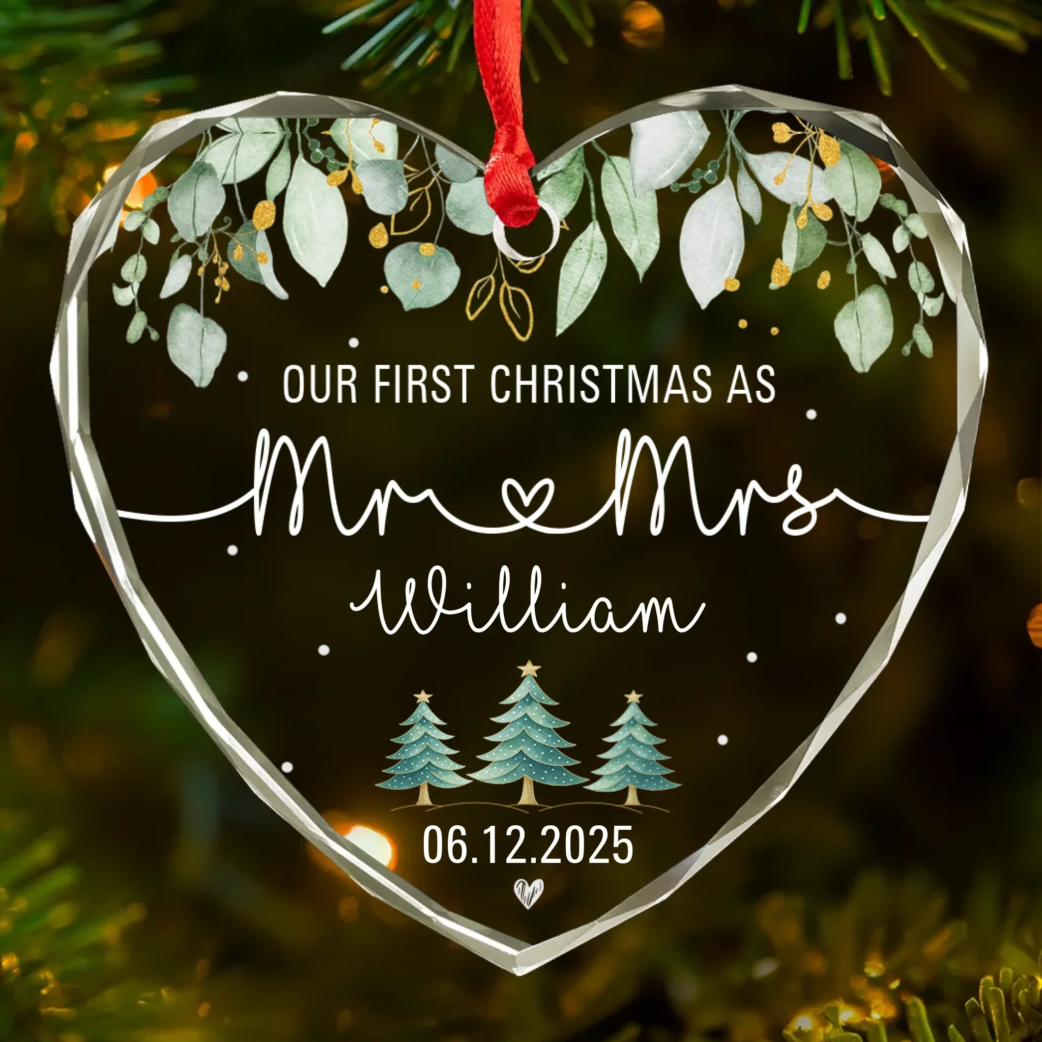 Custom Heart Glass Ornament - Personalized Anniversary Christmas Wedding Gifts For Husband And Wife, Him And Her - Season Of Us - Robaser