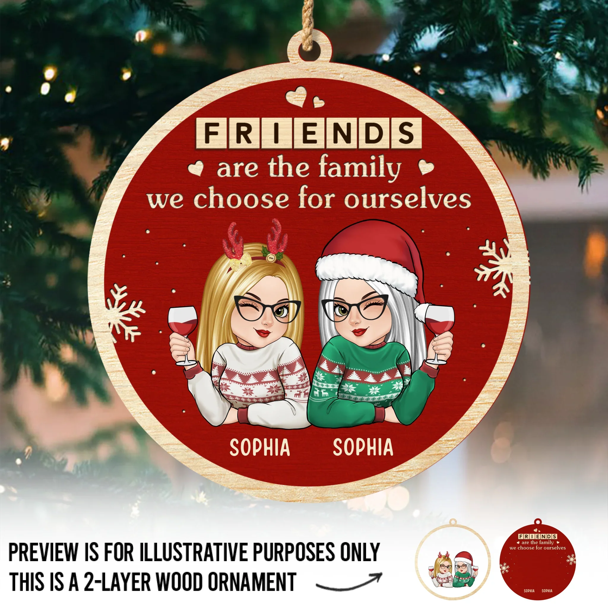Custom Double Layer Wooden Ornament - Personalized Best Friend Christmas Birthday Gifts For Women, Besties, Sisters, BFF - Bestie Bonds Spark Holiday Joy - Robaser