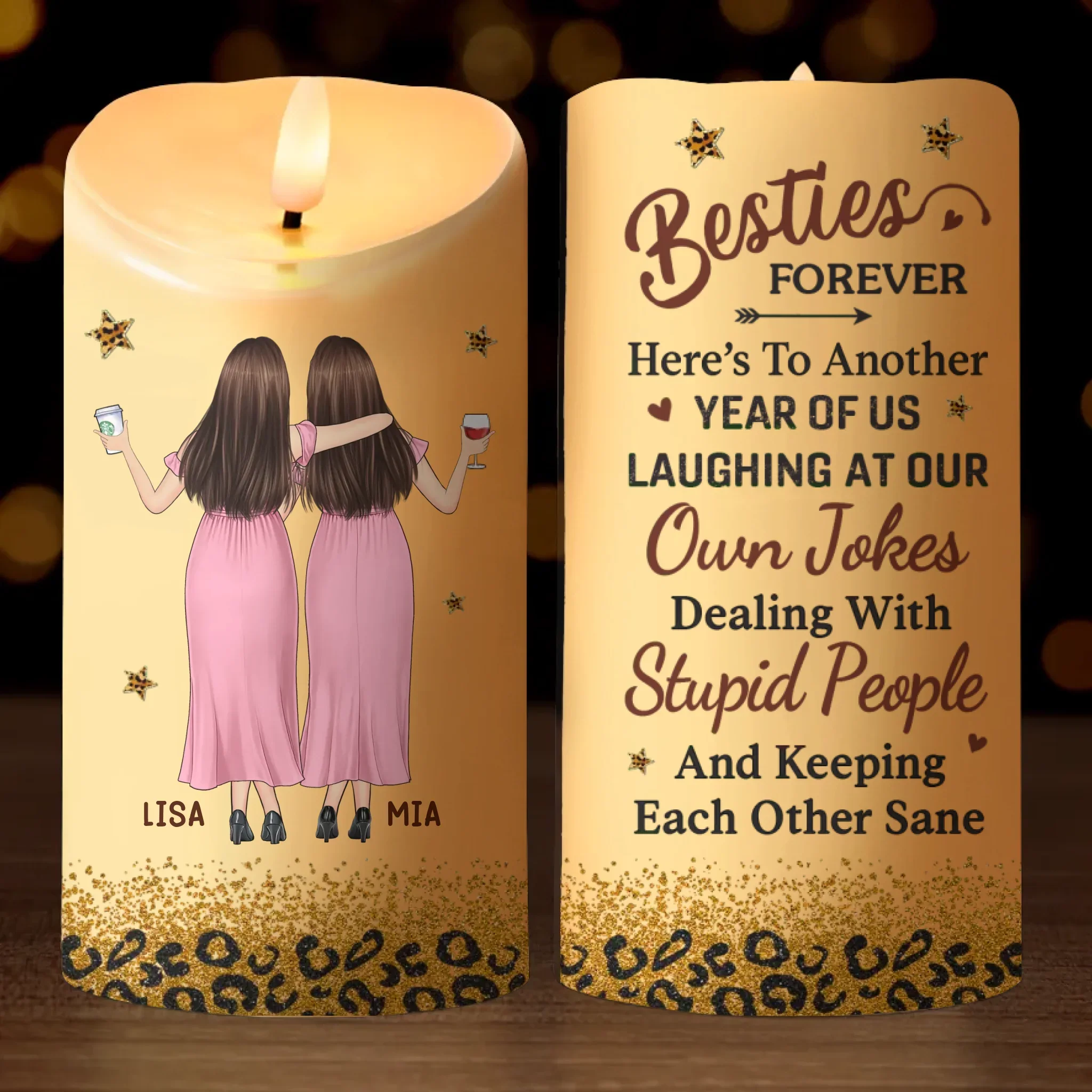 Custom LED Candle - Personalized Best Friend Birthday Gifts For Women, Besties, Sisters, BFF - Our Laughs Are Forever Echoes - Robaser