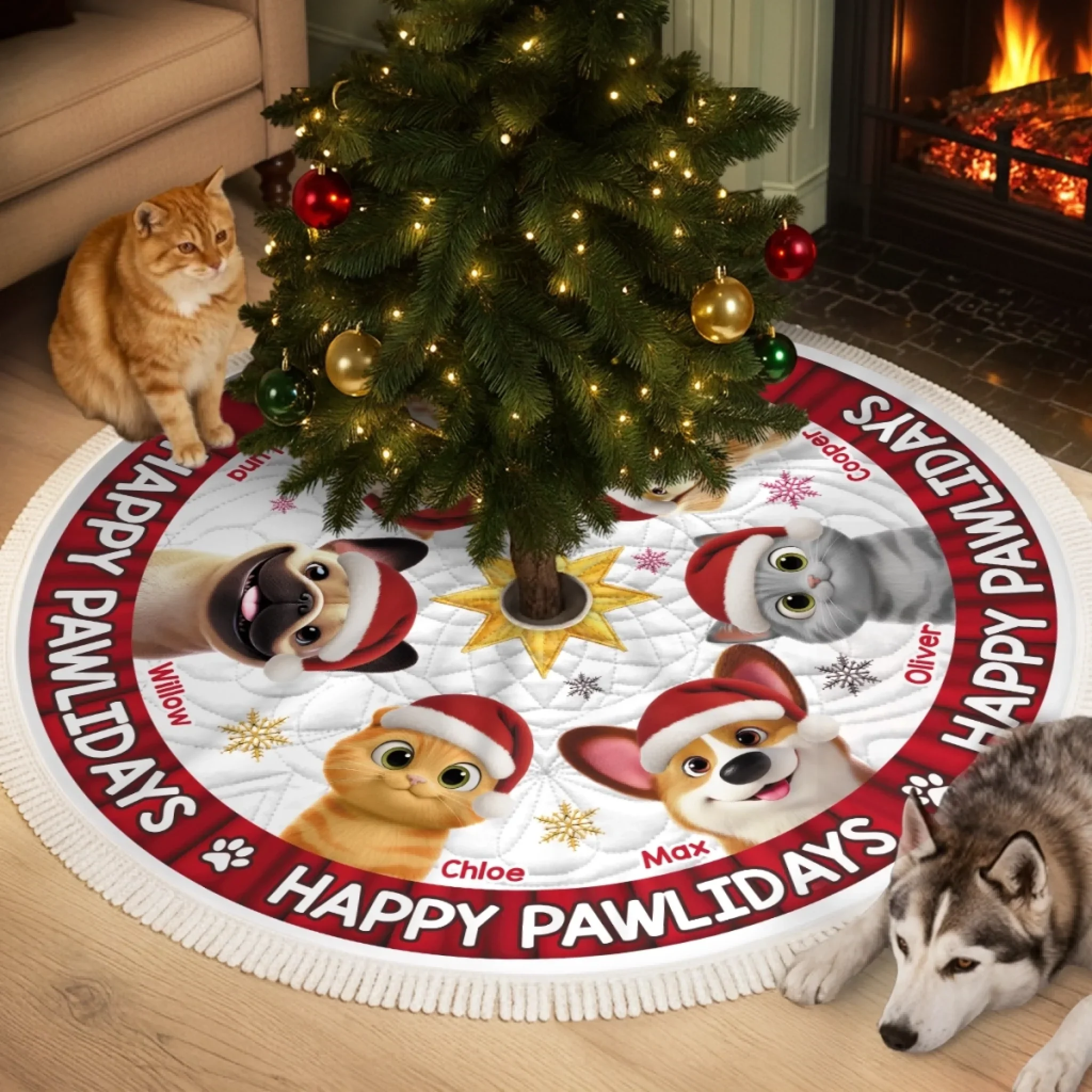 Custom Tree Skirt - Personalized Christmas Birthday Gifts For Dog Cat Lovers, Dog Dad And Mom, Cat Owners - Sleighing The Pawliday Spirit - Robaser