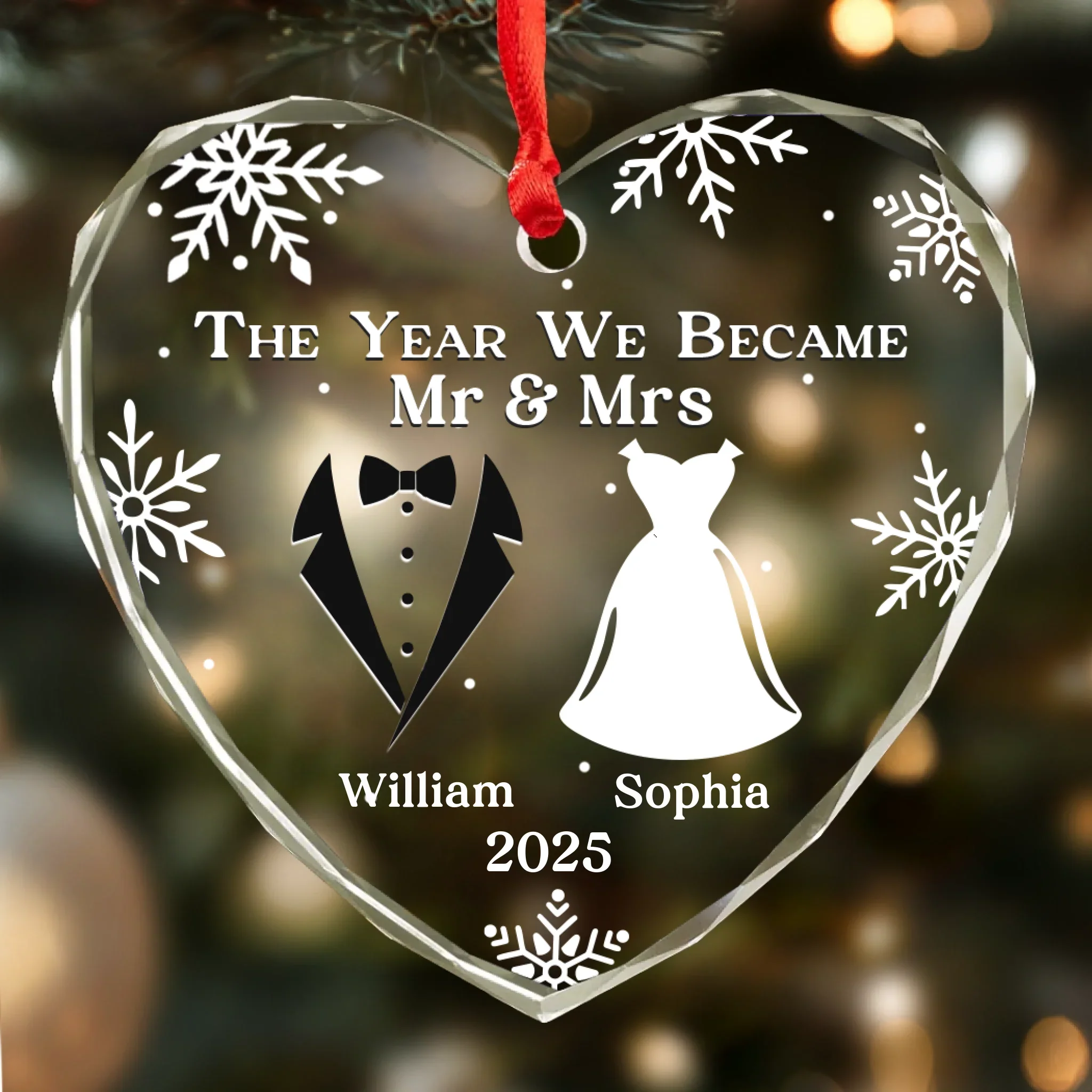 Custom Heart Glass Ornament - Personalized Anniversary Christmas Wedding Gifts For Husband And Wife, Him And Her - Started With A Yes, Now It  s Us - Robaser