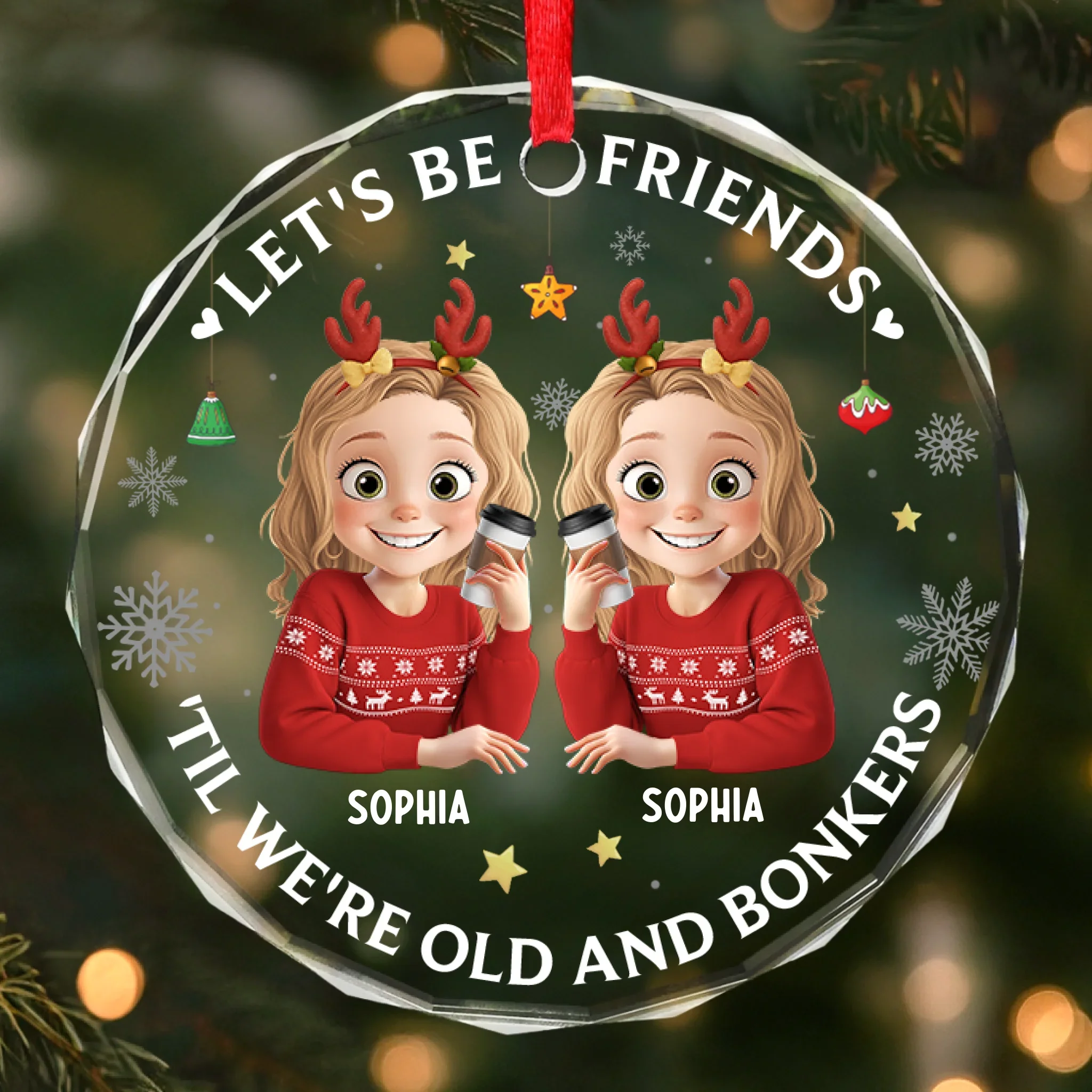 Custom Circle Glass Ornament - Personalized Christmas Best Friend Birthday Gifts For Women, Besties, Sisters, BFF - Together Since Forever - Robaser