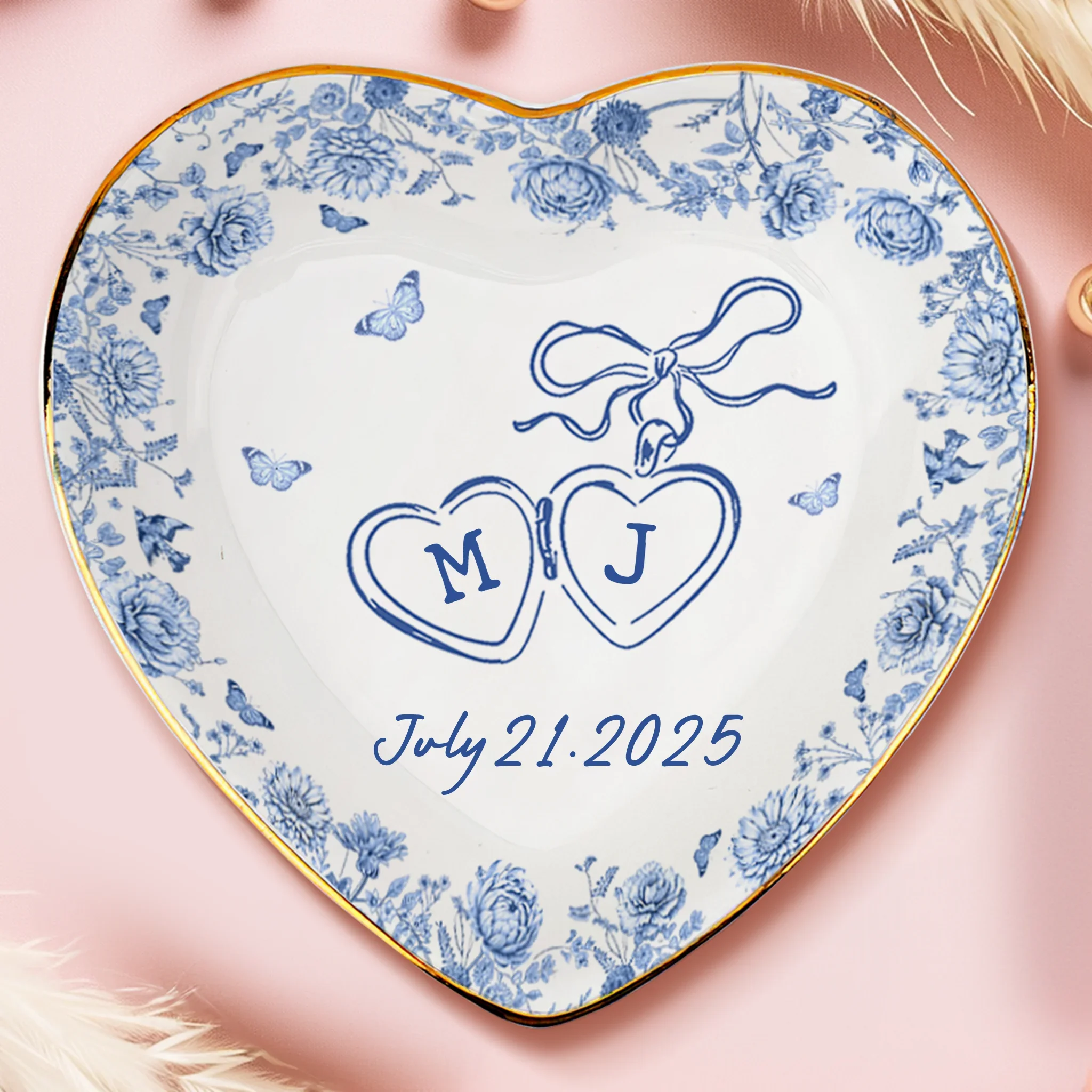 Custom Full-Print Jewelry Dish - Personalized Anniversary Wedding Gifts For Husband And Wife, Him And Her - Love Locked In Porcelain - Robaser