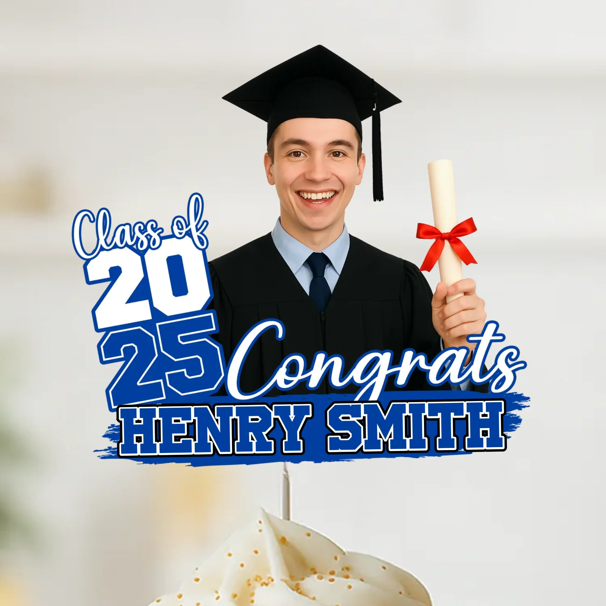 Custom Photo From Cap To Capital - Family Personalized Custom Cake Toppers - Graduation Gift For Family Members, Siblings, Brothers, Sisters - Robaser