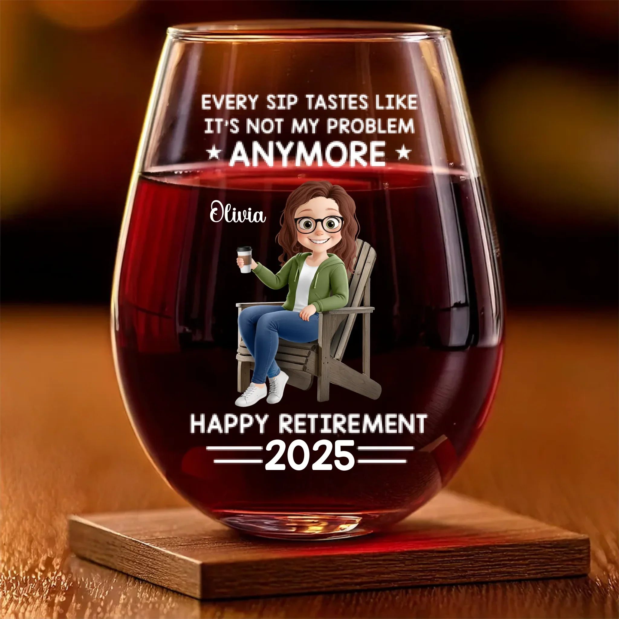 Officially Off The Clock - Personalized Custom Wine Glass - Appreciation, Retirement Gift For Yourself, Best Friends, Siblings, Family Members, Coworkers - Robaser