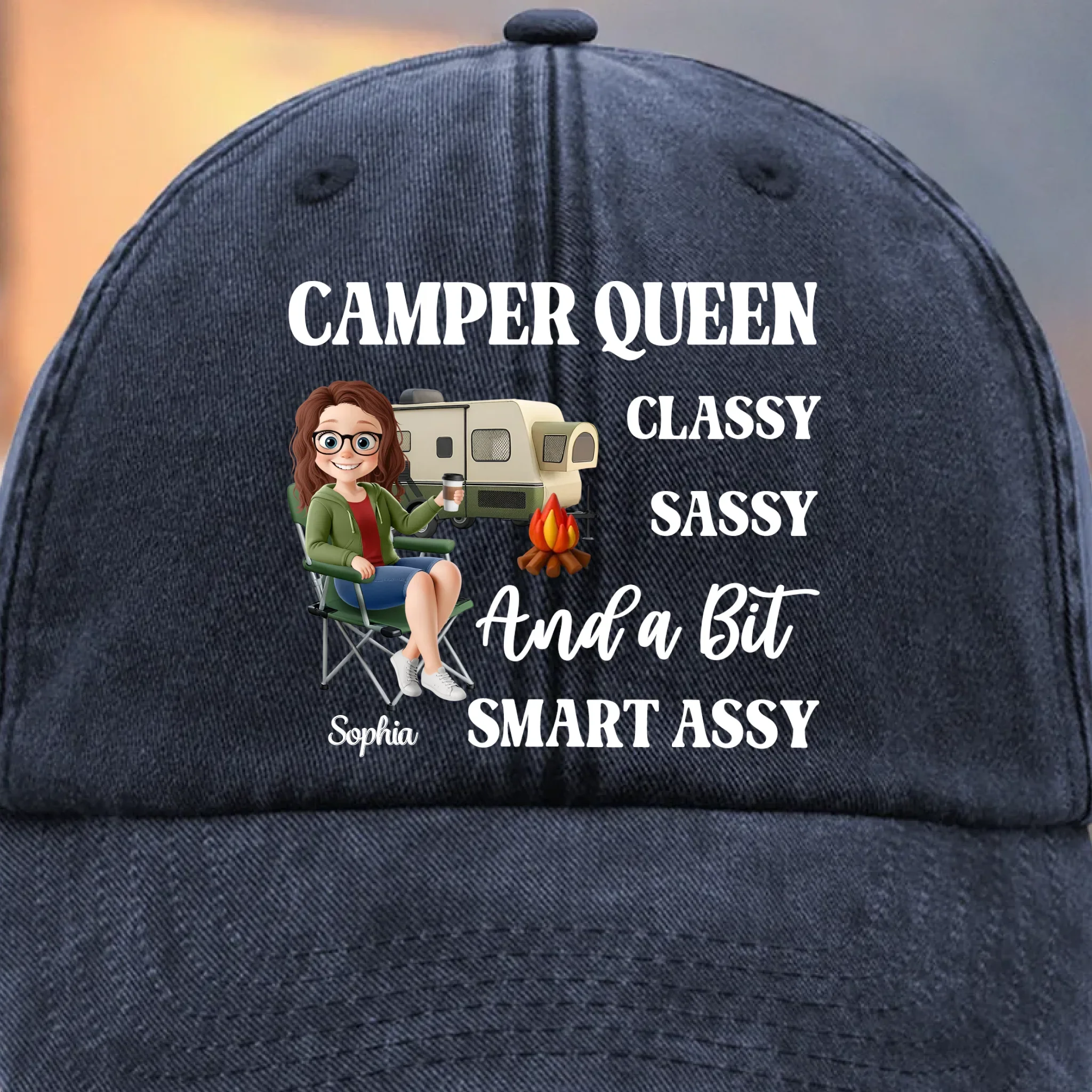 Custom Vintage Washed Denim Baseball Cap - Personalized Birthday Camping Gifts For Campers - Sassy Camper Life - Robaser
