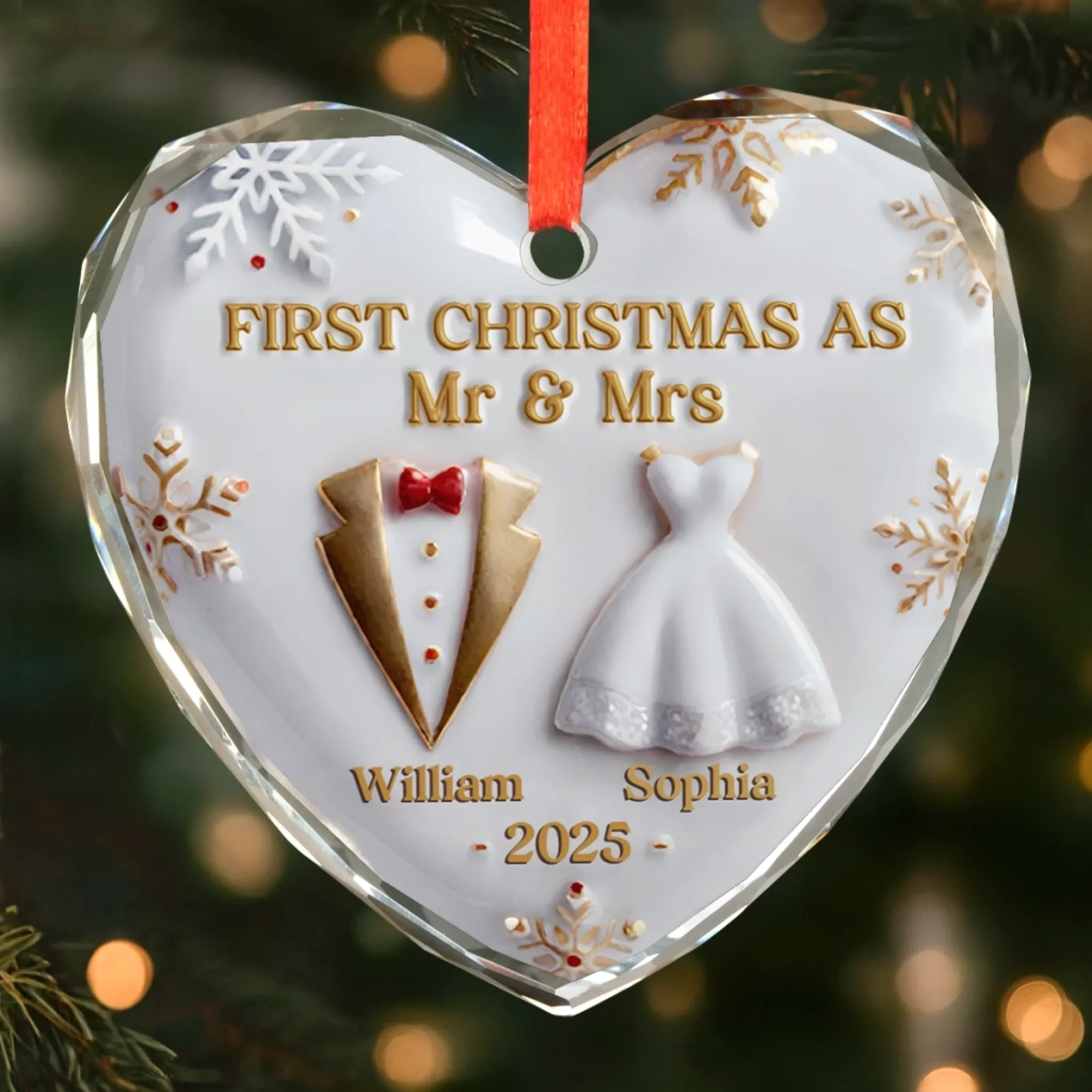 Custom Heart Glass Ornament - Personalized Anniversary Christmas Wedding Gifts For Husband And Wife, Him And Her - Our First Christmas Together - Robaser